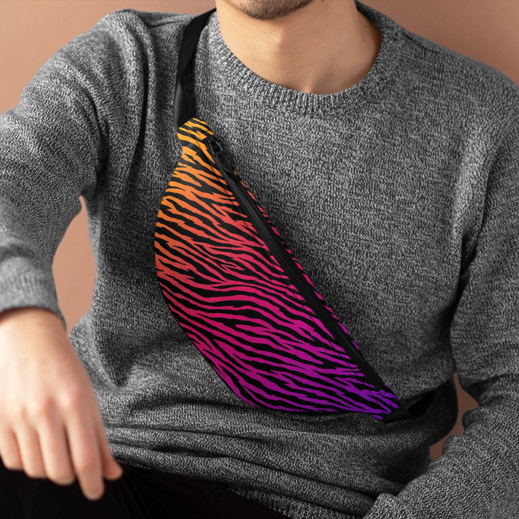 Sweetness Festival Fanny Pack: Rainbow Tiger Stripes Colorful Vibrant Accessory with Lay-Flat Design