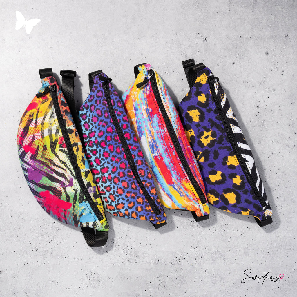 Rainbow Abstract Festival Fanny Pack: Vibrant Lay-Flat Waist Bag