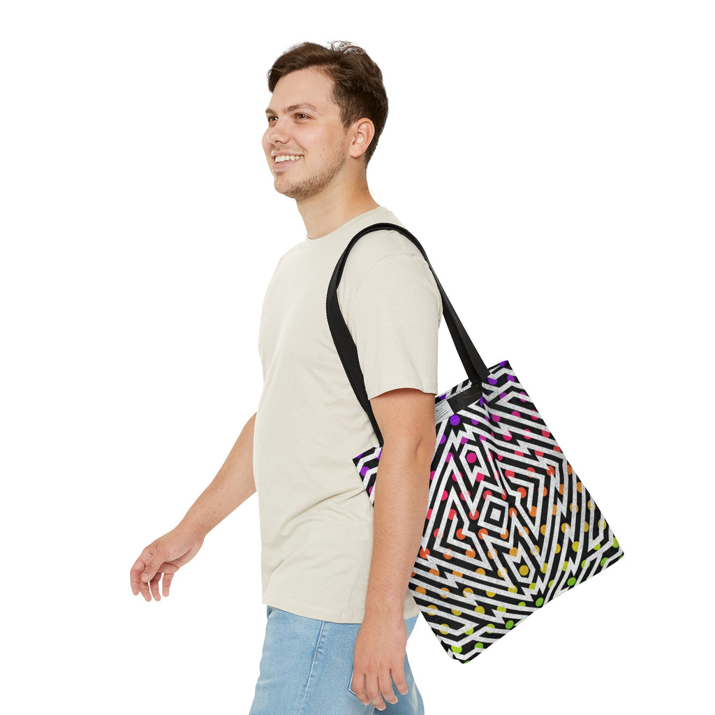Geometric Polka Dot Tote Bag: Neon Rave Festival Accessory