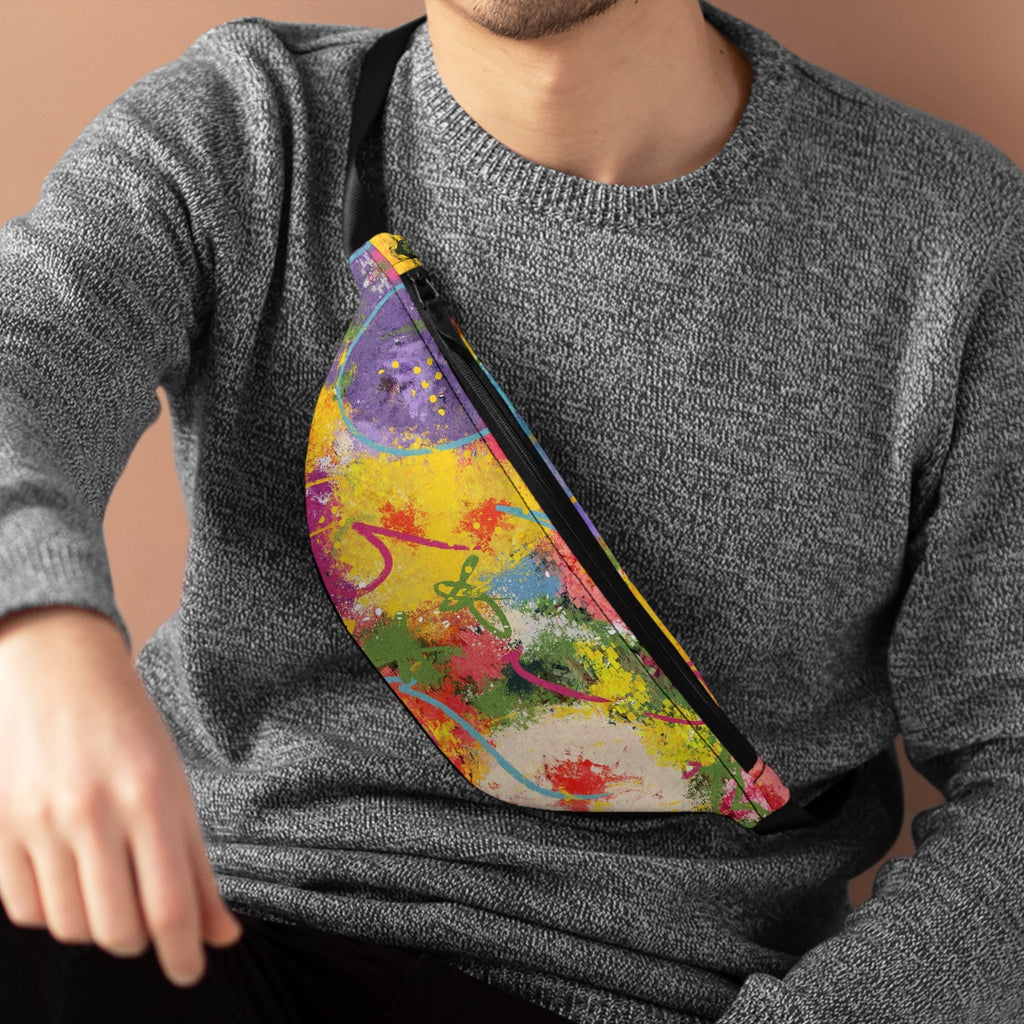 Sweetness Festival Fanny Pack: Abstract Flowers Multi-color Vibrant Accessory with Lay-Flat Design