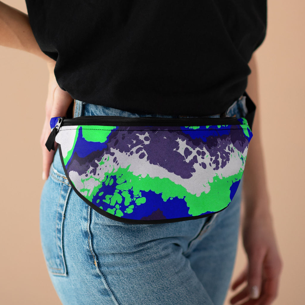 Sweetness Festival Fanny Pack: Abstract Blue Green White Gray Psychedelic Colorful Vibrant Music Rave Accessory with Lay-Flat Design