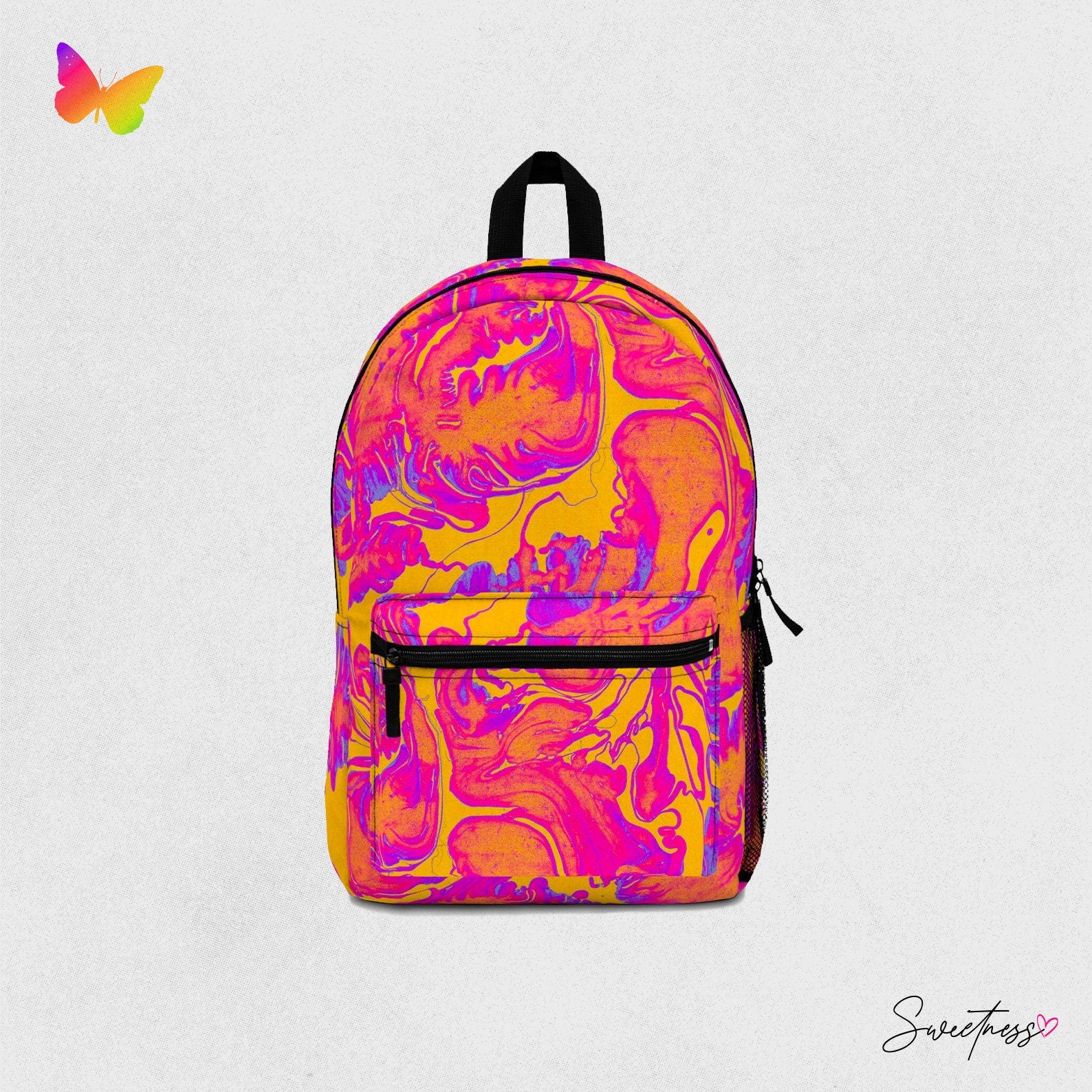 Abstract Festival Backpack: Groovy Pink Yellow Rave Bag