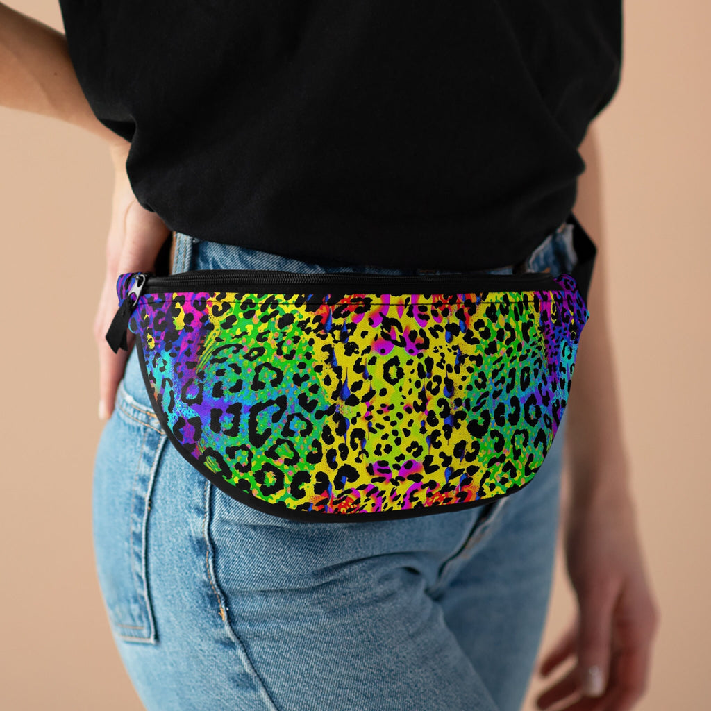 Sweetness Festival Fanny Pack: Cheetah Rainbow Animal Print Psychedelic Colorful Vibrant Music Rave Accessory with Lay-Flat Design