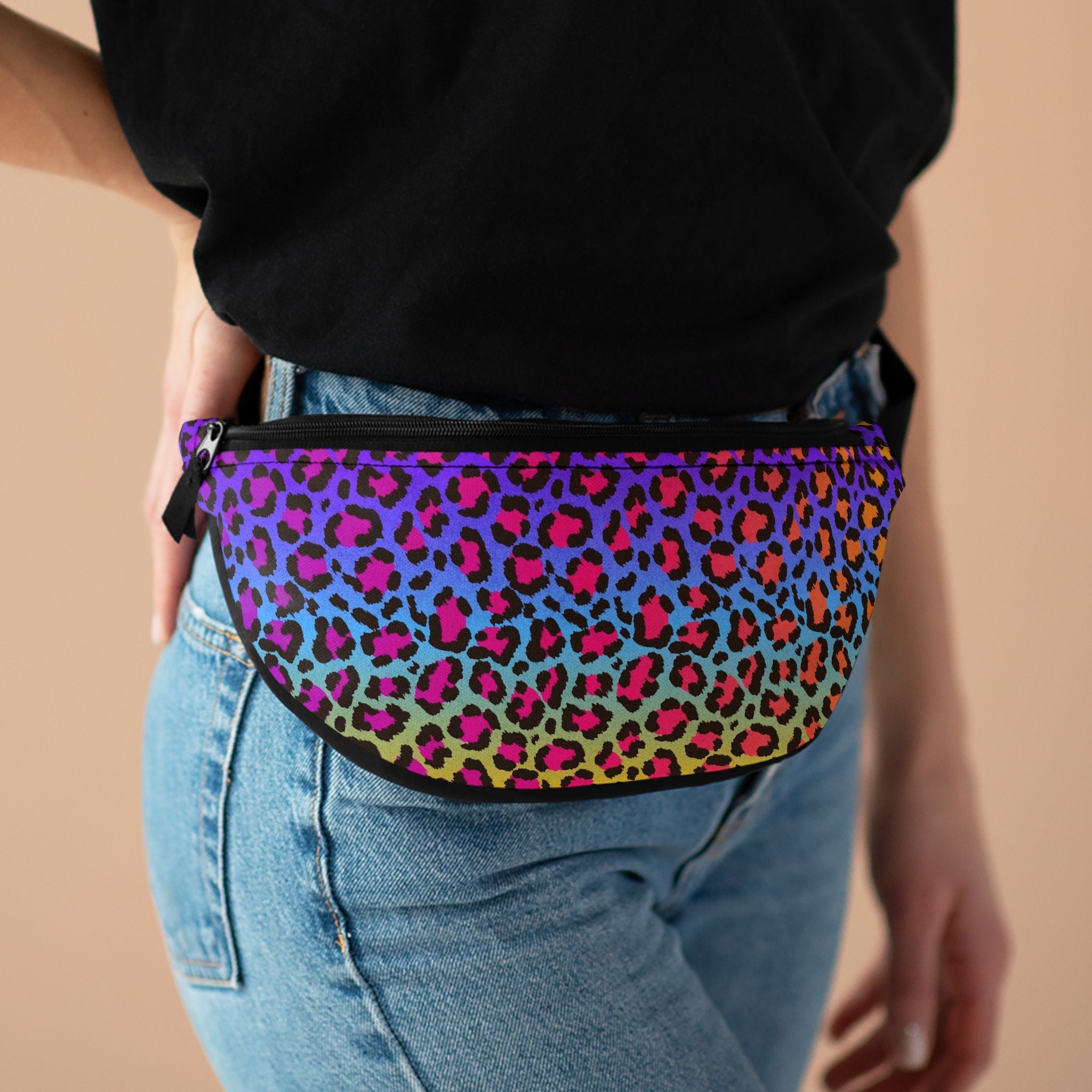 Rainbow Cheetah Fanny Pack: Psychedelic Festival Waist Bag