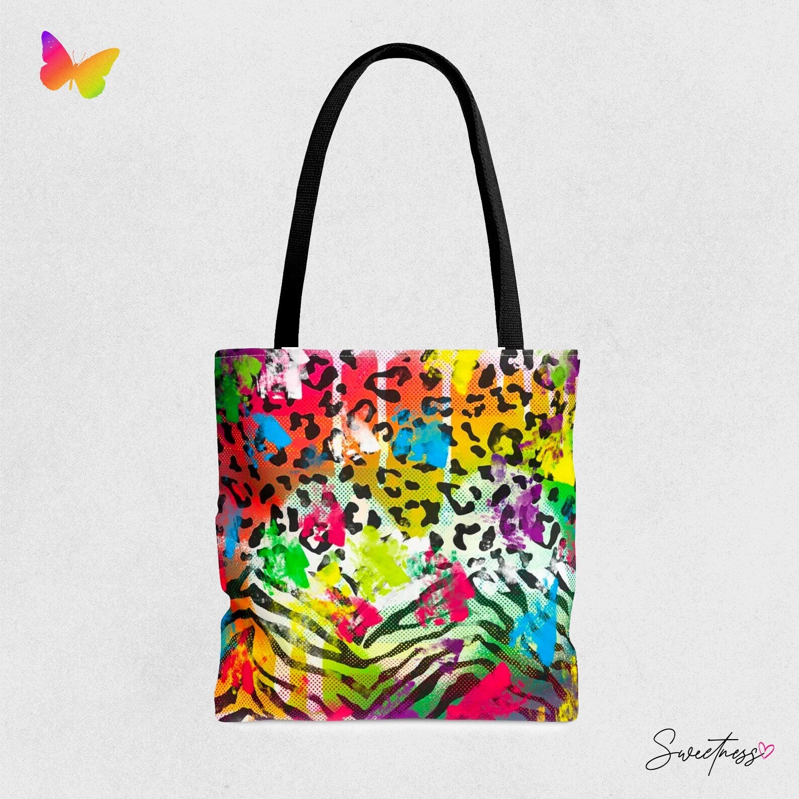 Rainbow Cheetah Zebra Print Tote Bag: Vibrant Festival Purse