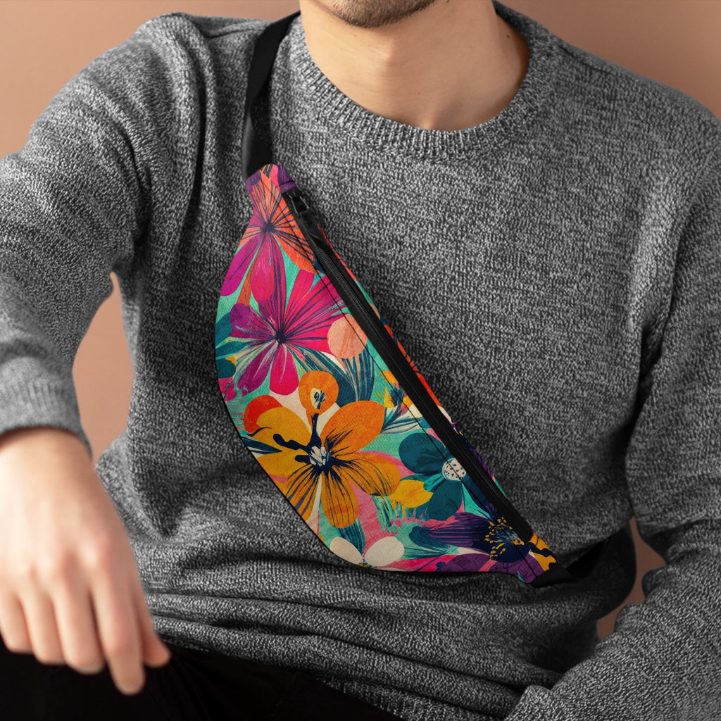 Rainbow Floral Fanny Pack: Vibrant Hawaiian Festival Waist Bag