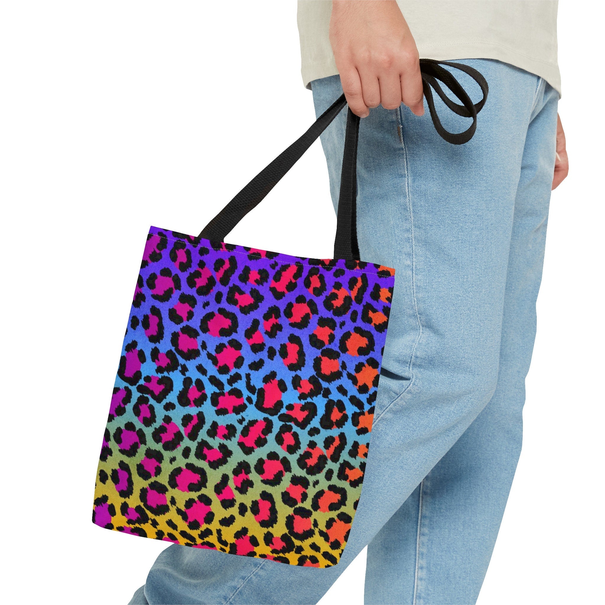 Rainbow Cheetah Print Tote Bag: Psychedelic Rave Accessory