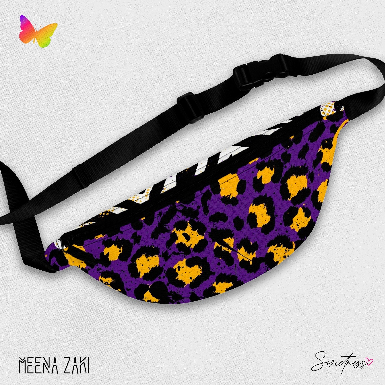 Festival Fanny Pack: Purple Cheetah Zebra Print Rave Bag
