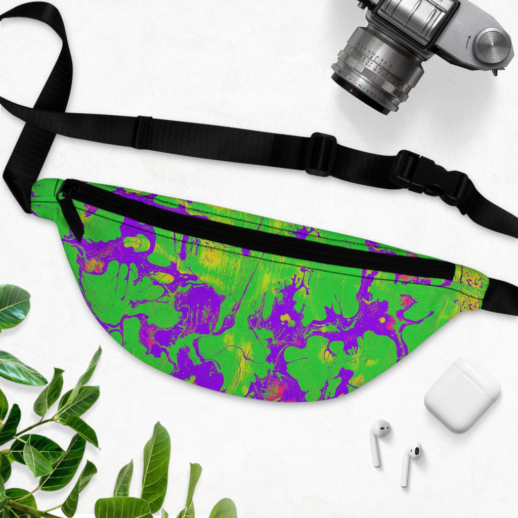Sweetness Festival Fanny Pack: Green Purple Abstract Wet Paint Vibrant Accessory with Lay-Flat Design