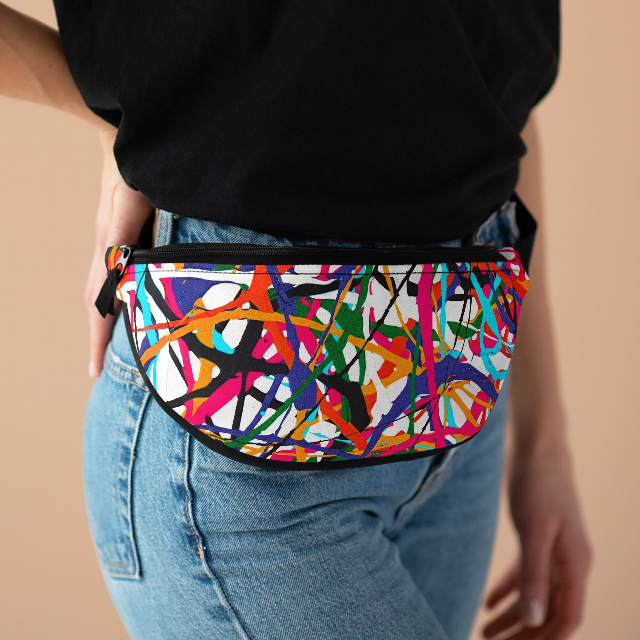 Abstract Paint Splatter Fanny Pack: Colorful Festival Crossbody Bag