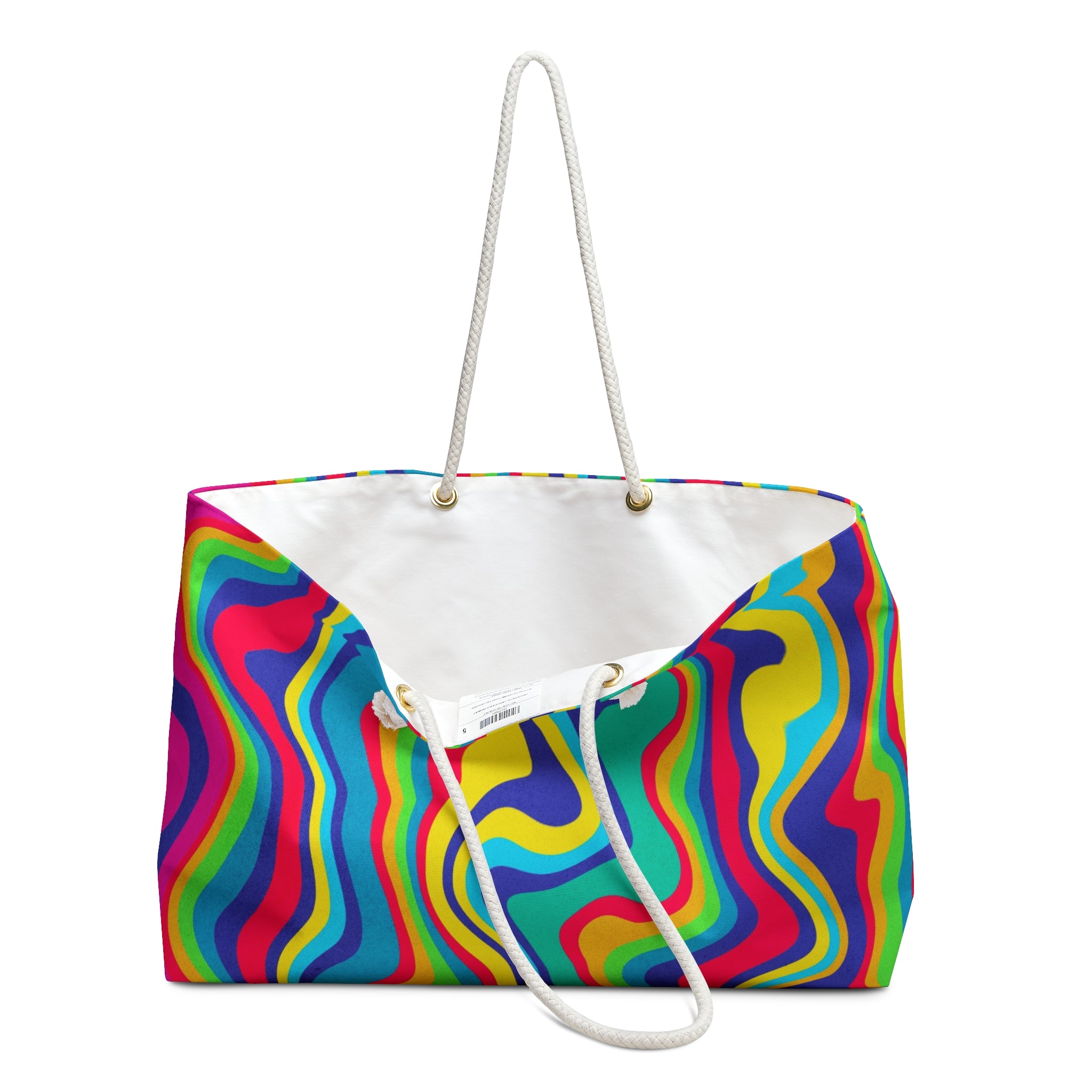 Psychedelic Rainbow Weekender Bag — Retro Swirl Travel Tote