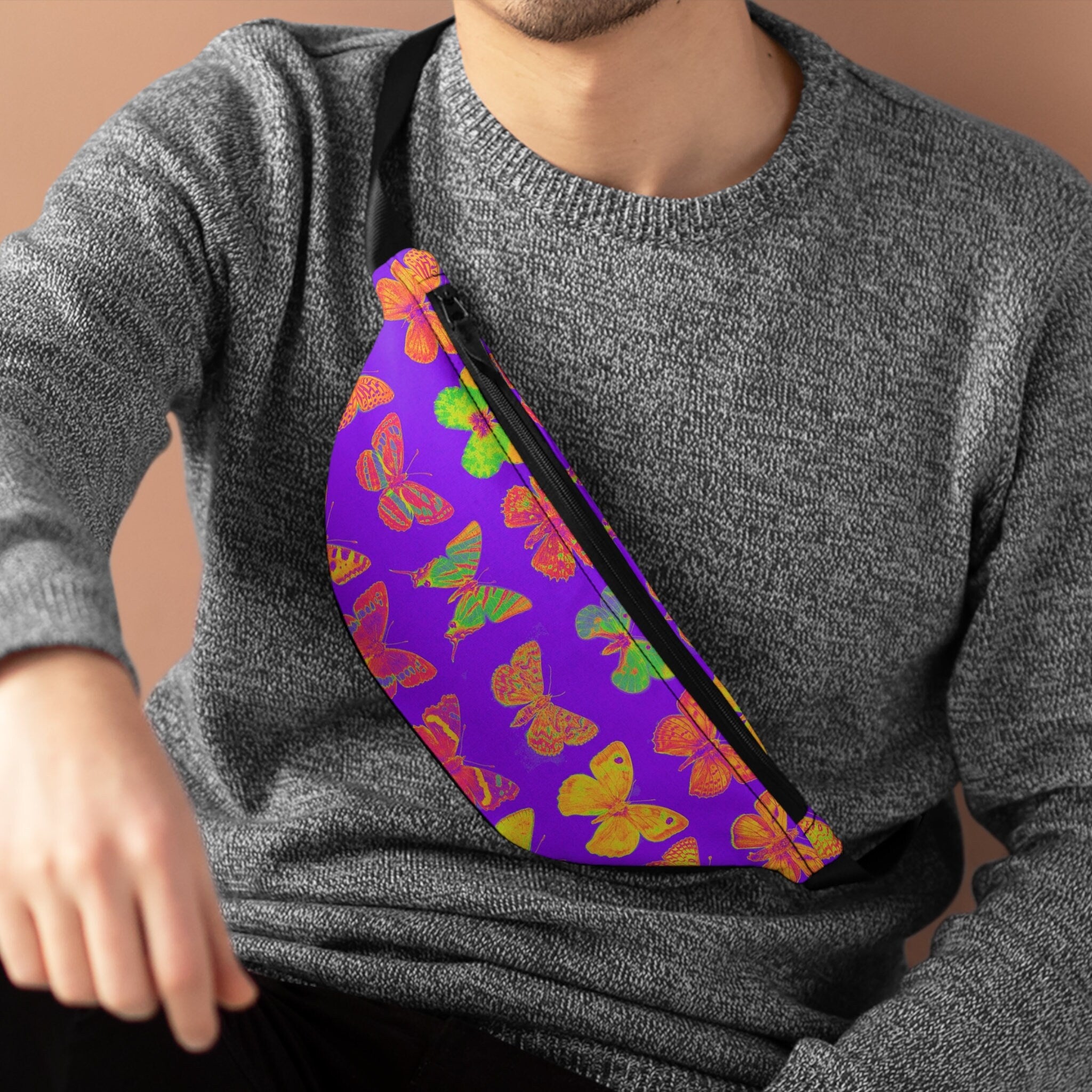 Sweetness Festival Fanny Pack: Multi-color Purple Butterfly Vibrant Accessory with Lay-Flat Design