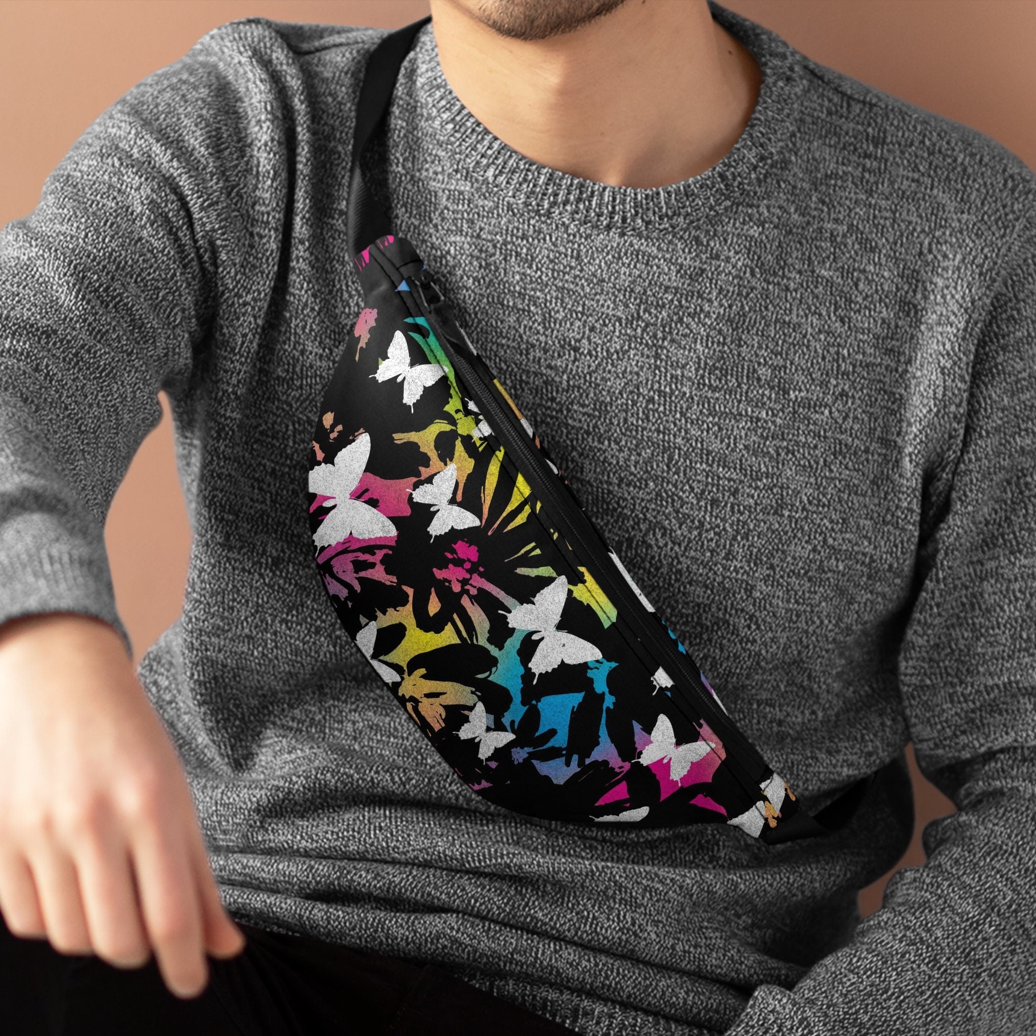 Rainbow Butterfly Fanny Pack: Vibrant Festival Rave Accessory