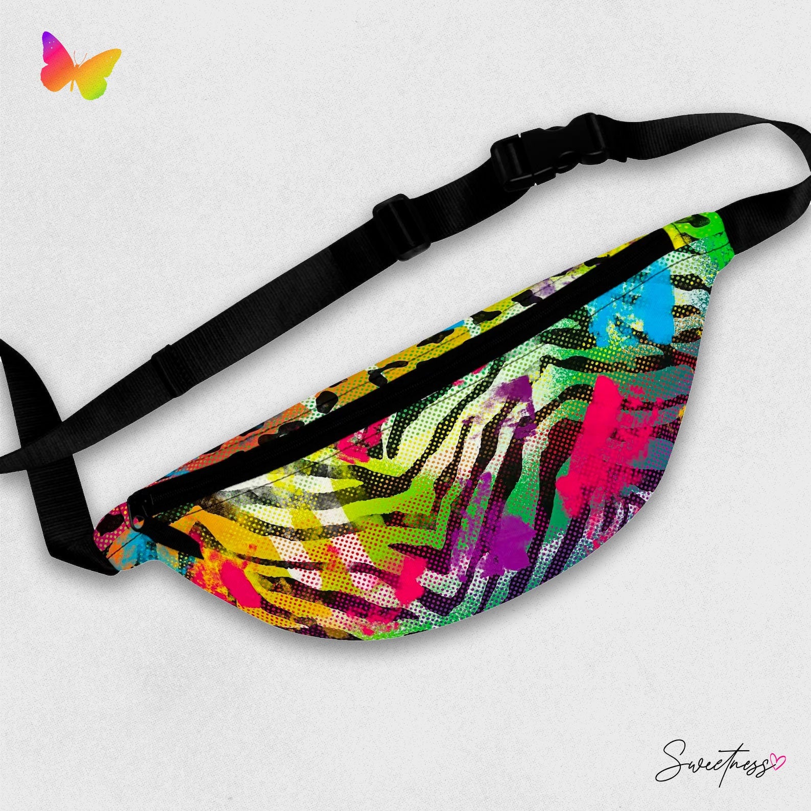 Rainbow Animal Print Fanny Pack: Vibrant Festival Waist Bag