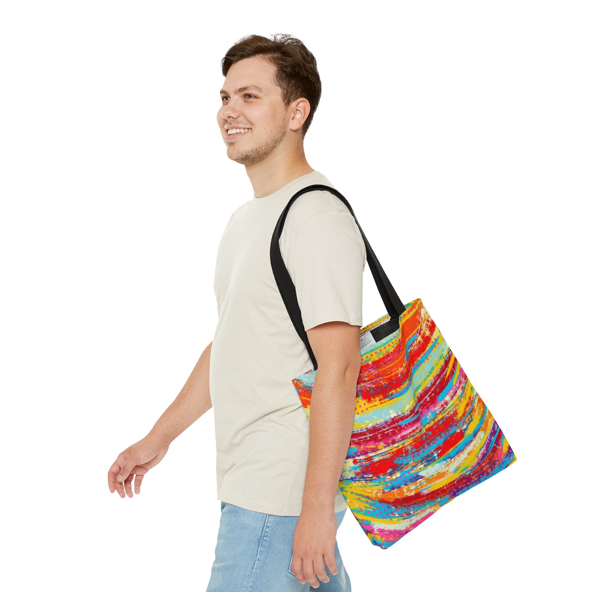 Abstract Rainbow Paint Brush Tote Bag: Vibrant Festival Accessory