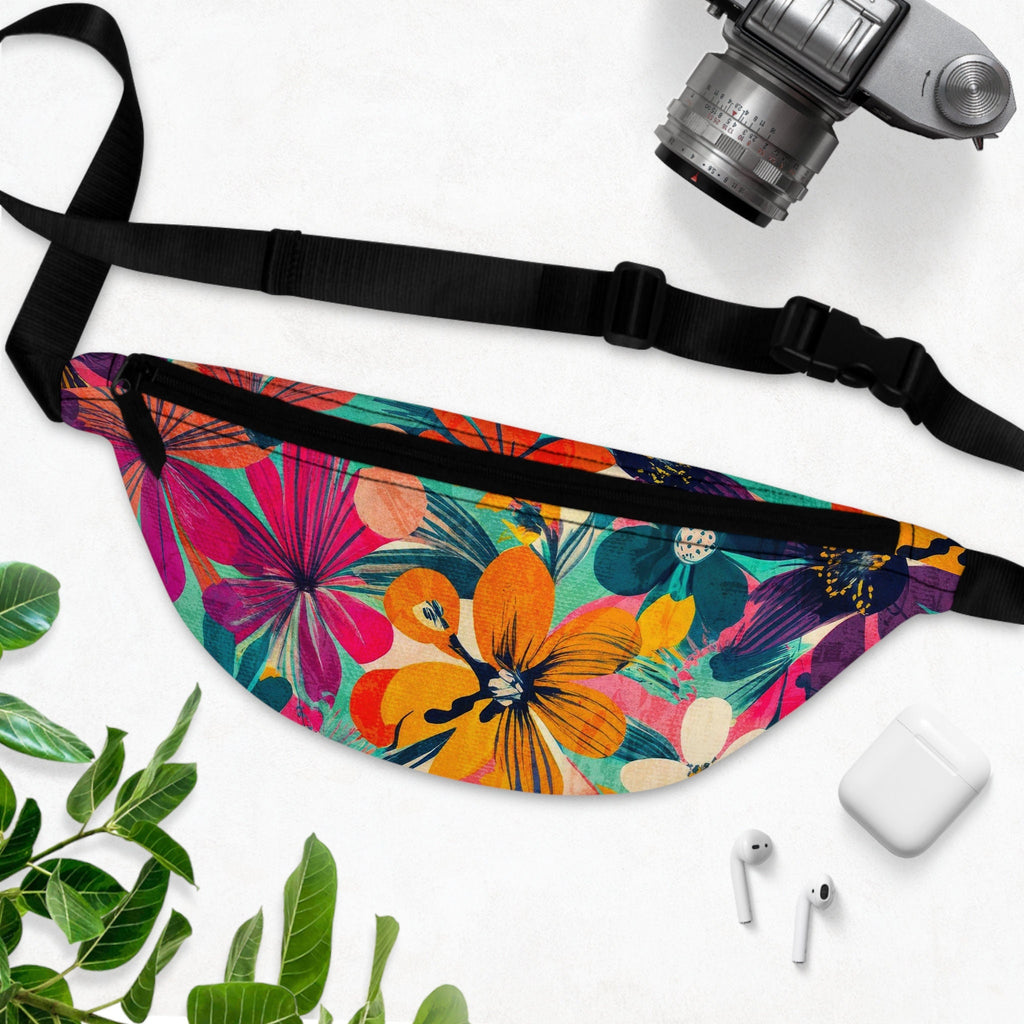 Rainbow Floral Fanny Pack: Vibrant Hawaiian Festival Waist Bag