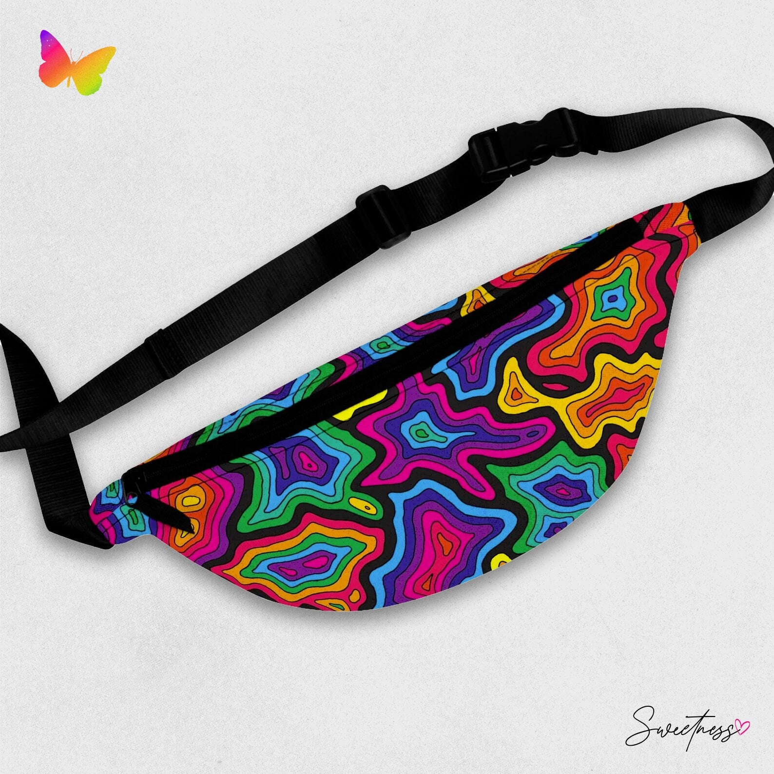 Geode Rainbow Fanny Pack: Abstract EDM Rave Accessory