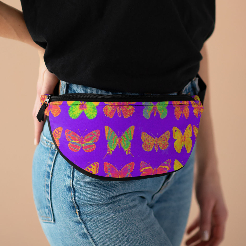 Sweetness Festival Fanny Pack: Multi-color Purple Butterfly Vibrant Accessory with Lay-Flat Design