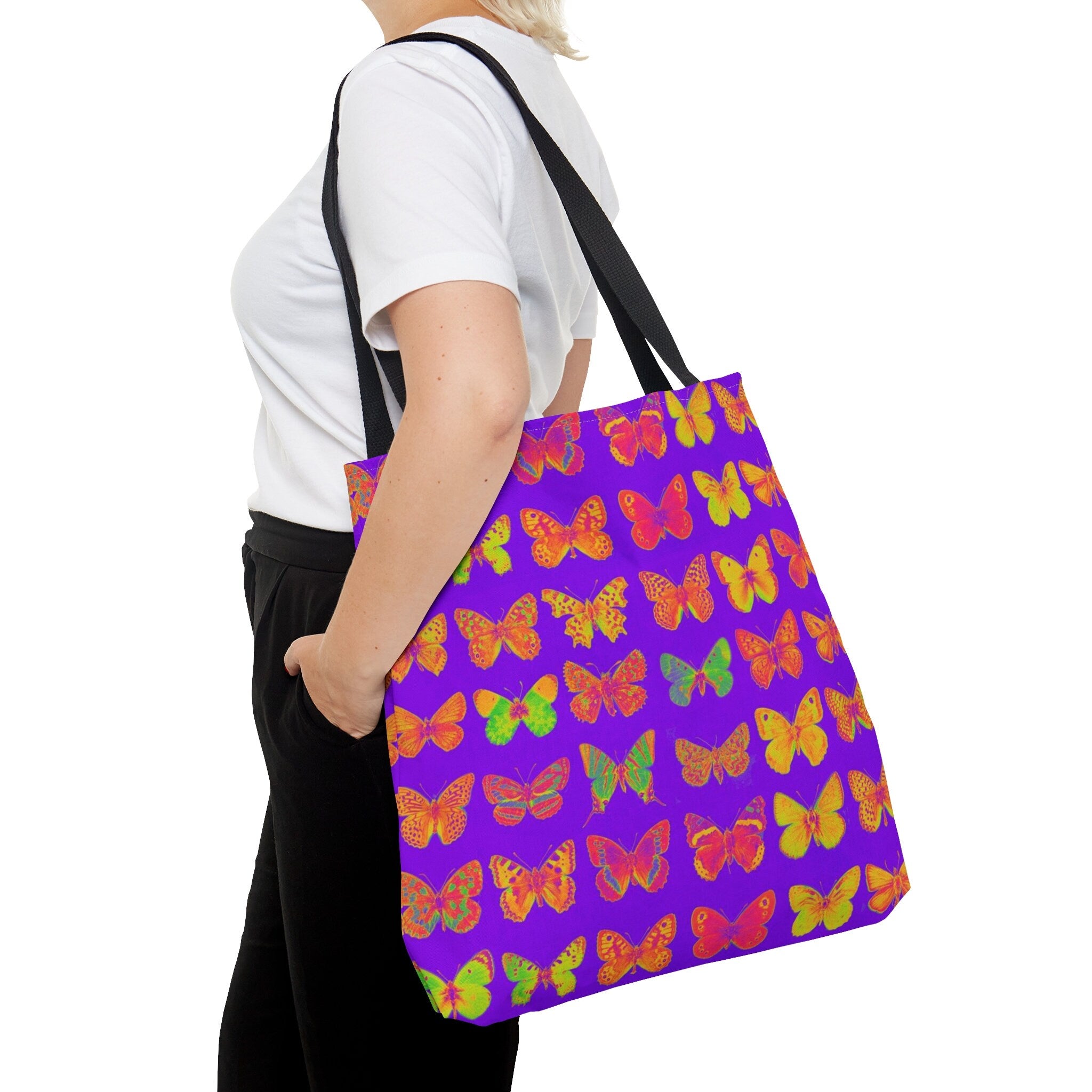 Butterfly Pattern Tote Bag: Vibrant Rave EDM Festival Accessory