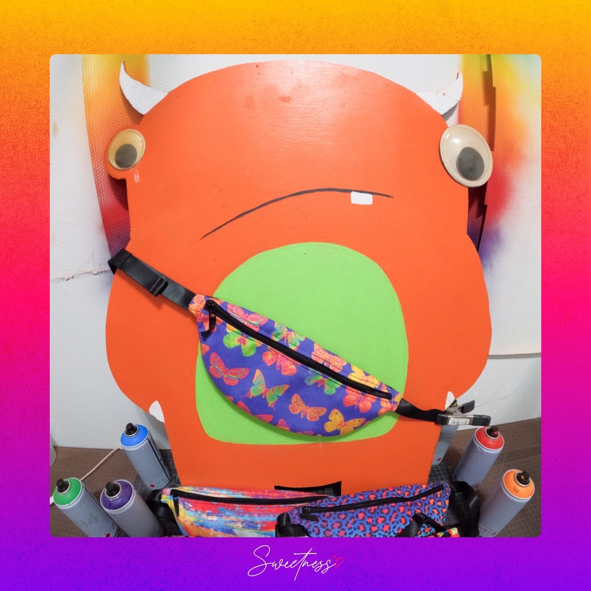 Sweetness Festival Fanny Pack: Multi-color Purple Butterfly Vibrant Accessory with Lay-Flat Design