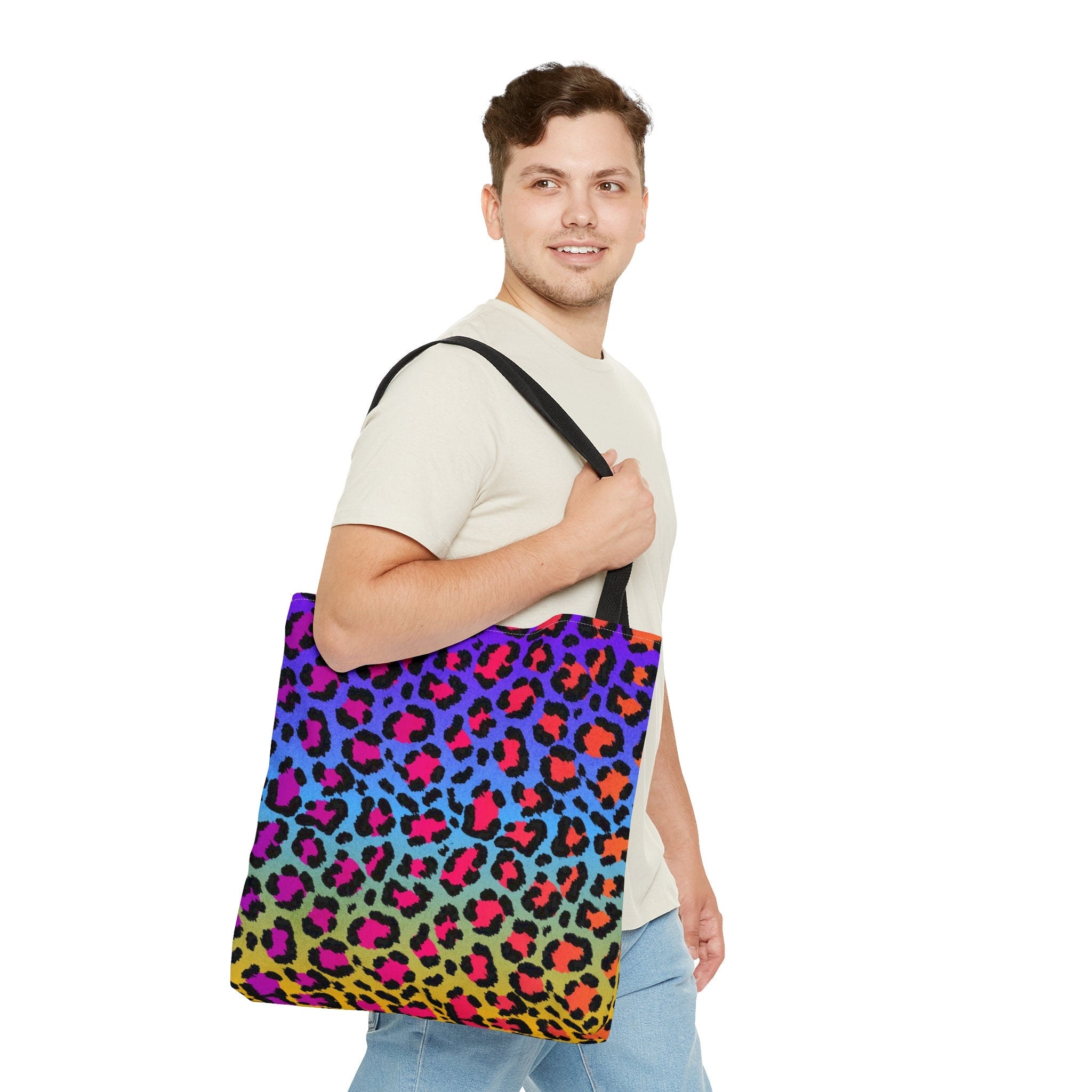 Rainbow Cheetah Print Tote Bag: Psychedelic Rave Accessory
