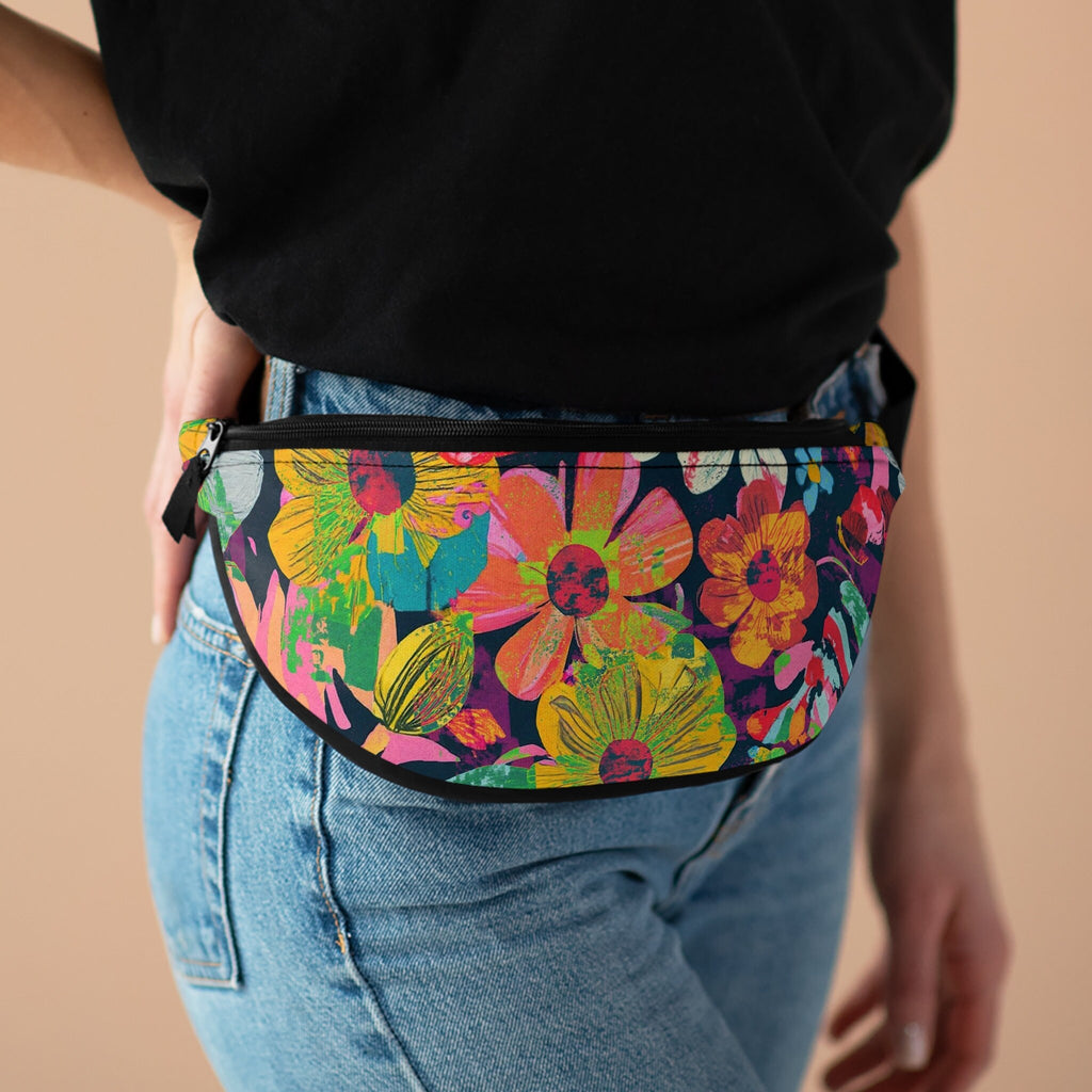 Sweetness Festival Fanny Pack: Abstract Rainbow Flowers Multi-color Hippie Pattern Vibrant Accessory with Lay-Flat Design