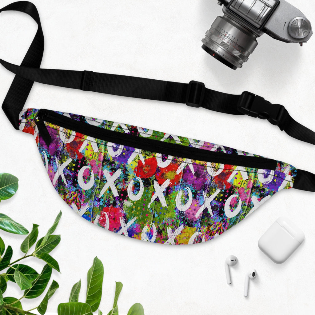 Sweetness Festival Fanny Pack: Rainbow Roses Flowers XO Abstract Paint Vibrant Accessory with Lay-Flat Design