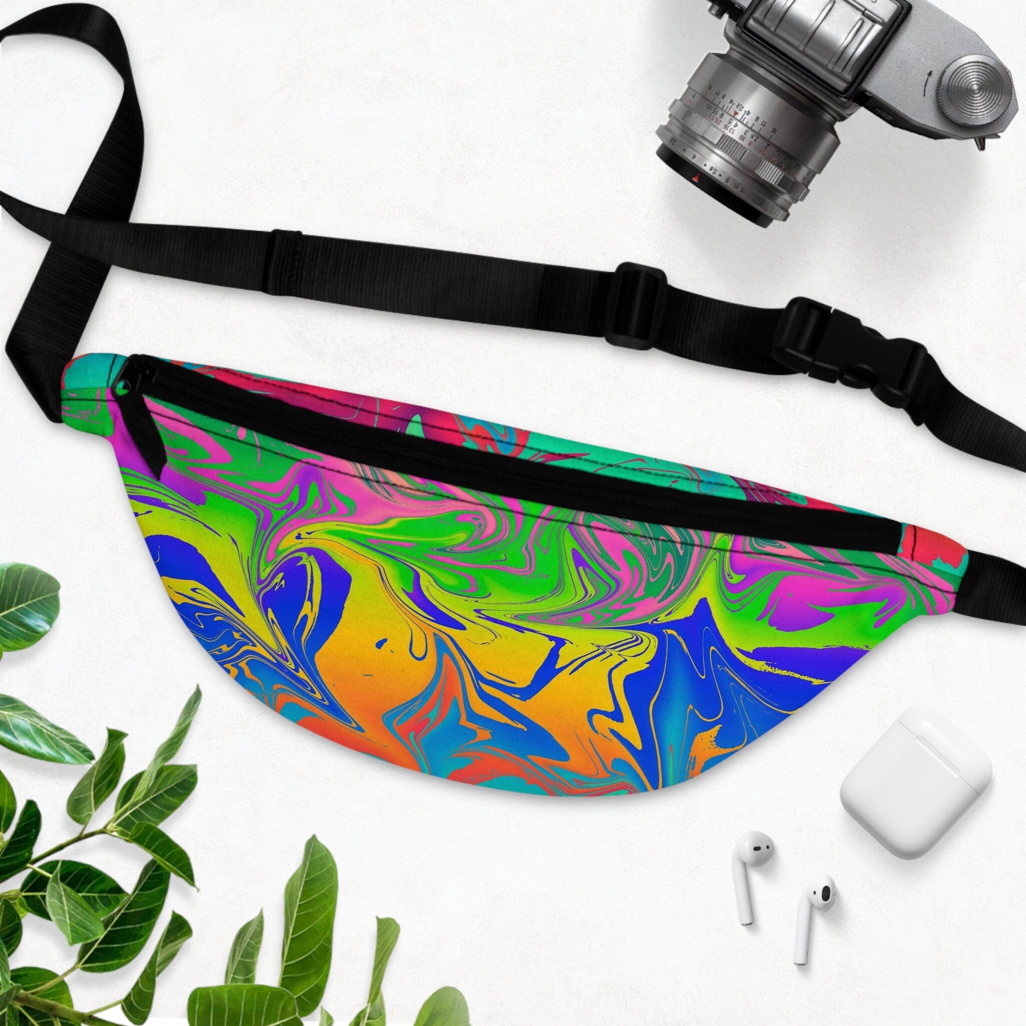 Sweetness Festival Fanny Pack: Multi-color Rainbow Galaxy Abstract Pour Painting Vibrant Accessory with Lay-Flat Design
