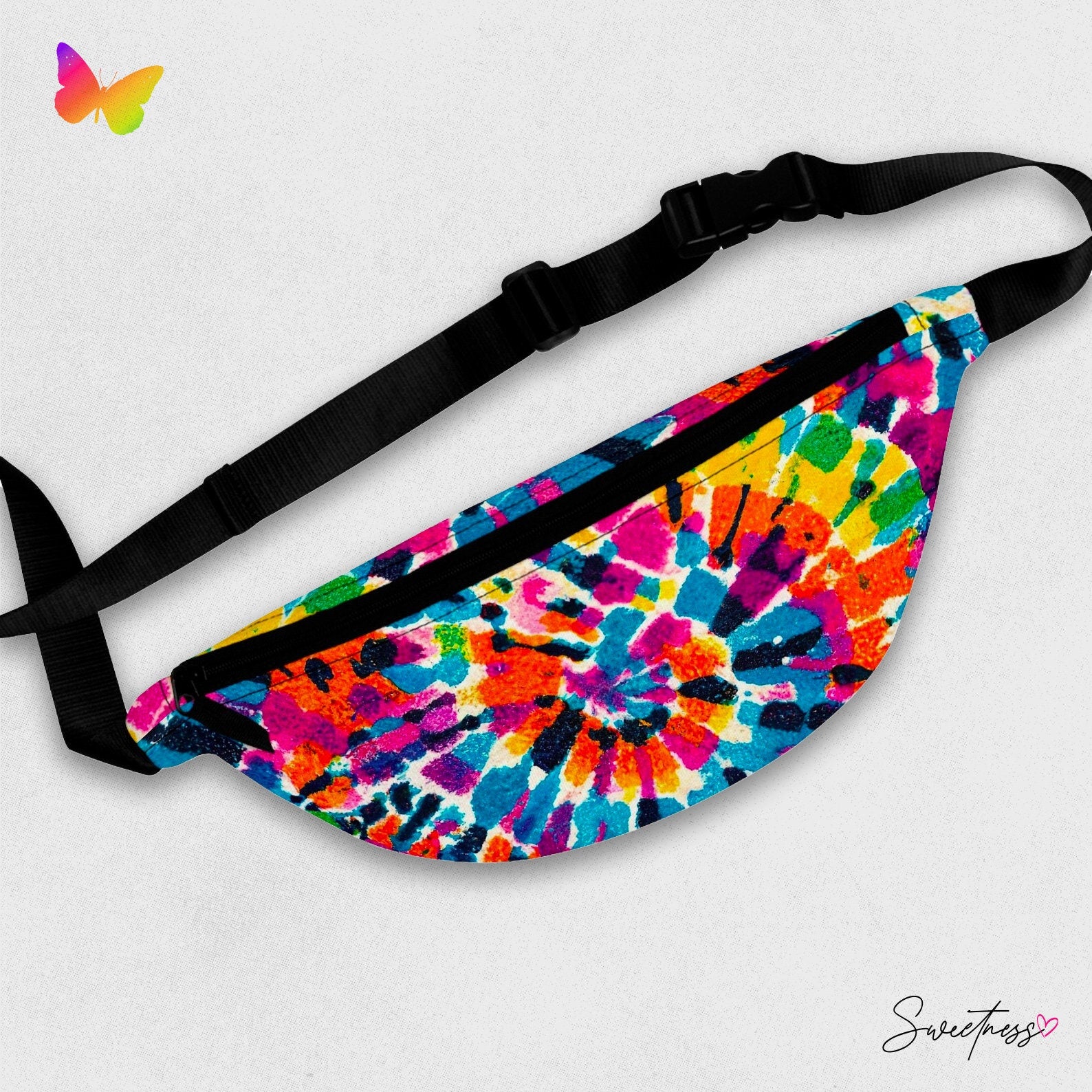 Tie Dye Fanny Pack: Rainbow Hippie Festival Waist Bag