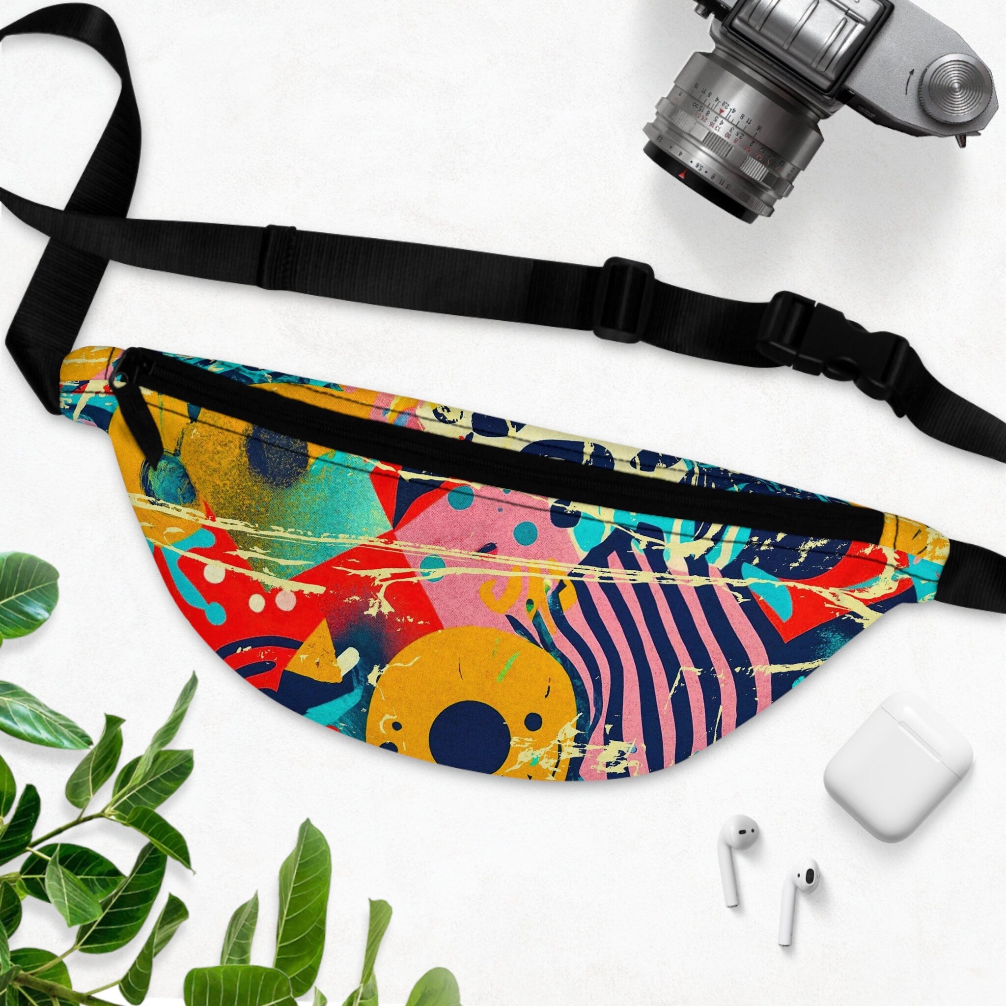 Abstract Grunge Fanny Pack: Vibrant Geometric Festival Waist Bag