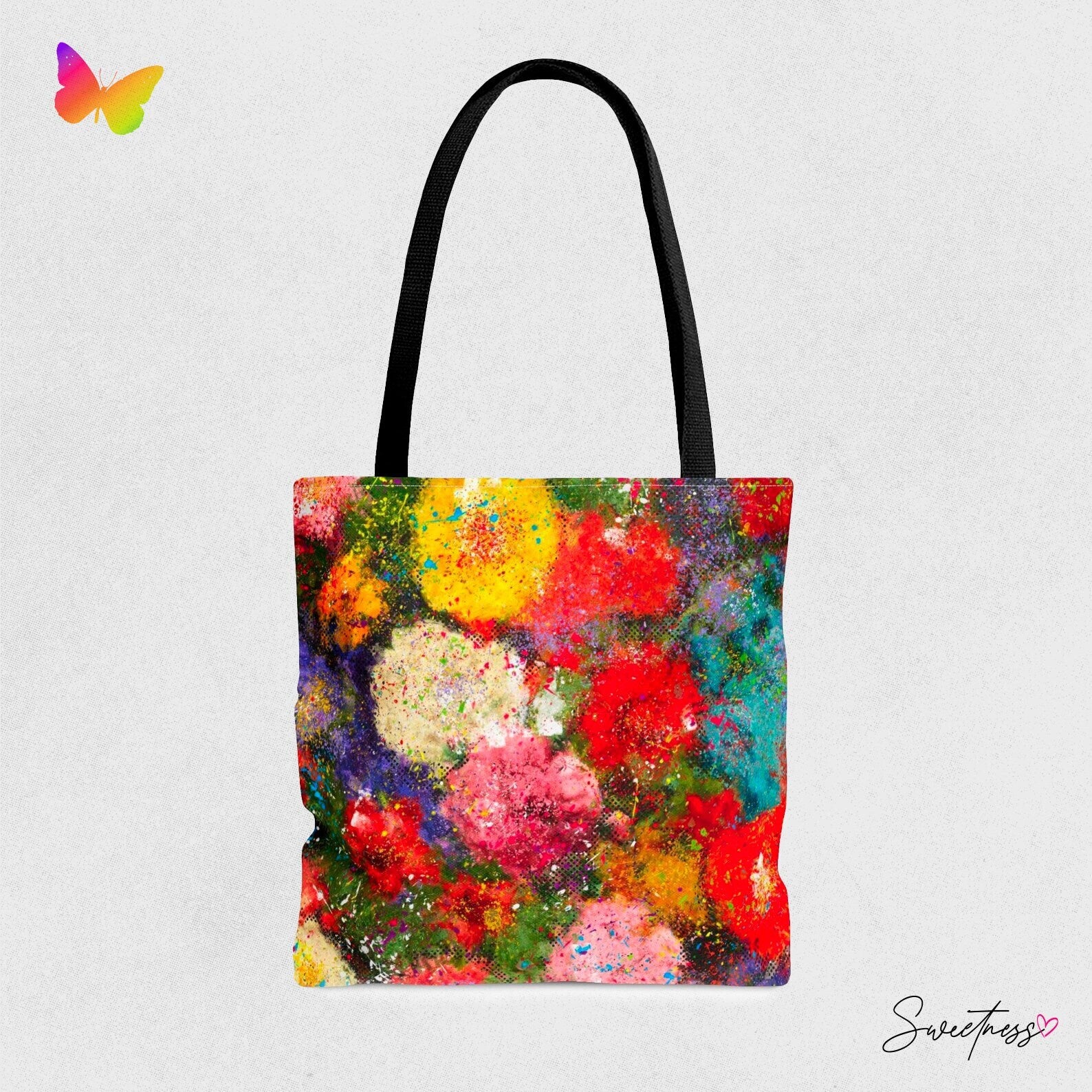 Floral Festival Tote Bag: Rainbow Abstract Psychedelic Rave Accessory