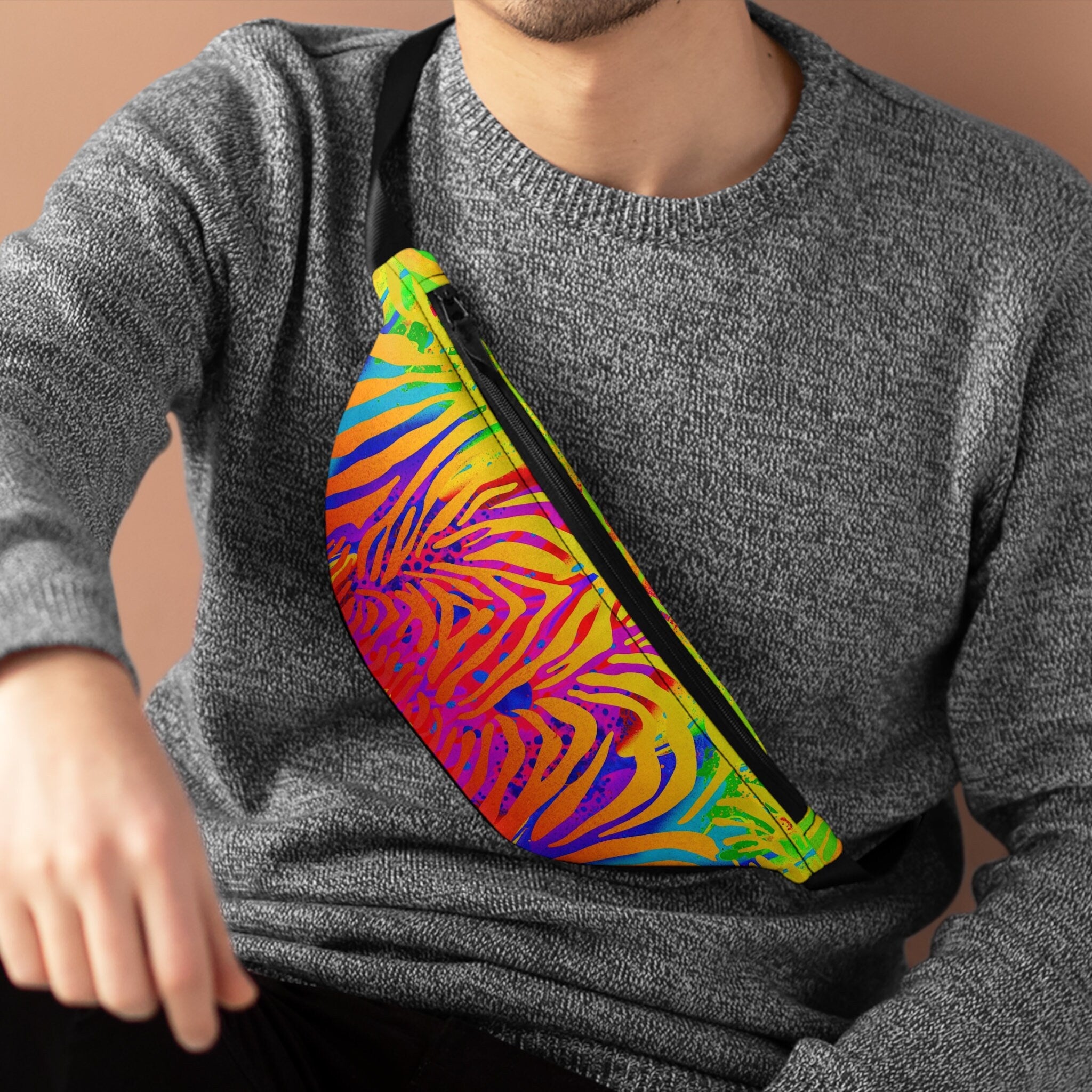 Rainbow Zebra Fanny Pack: Abstract Rave Festival Waist Bag