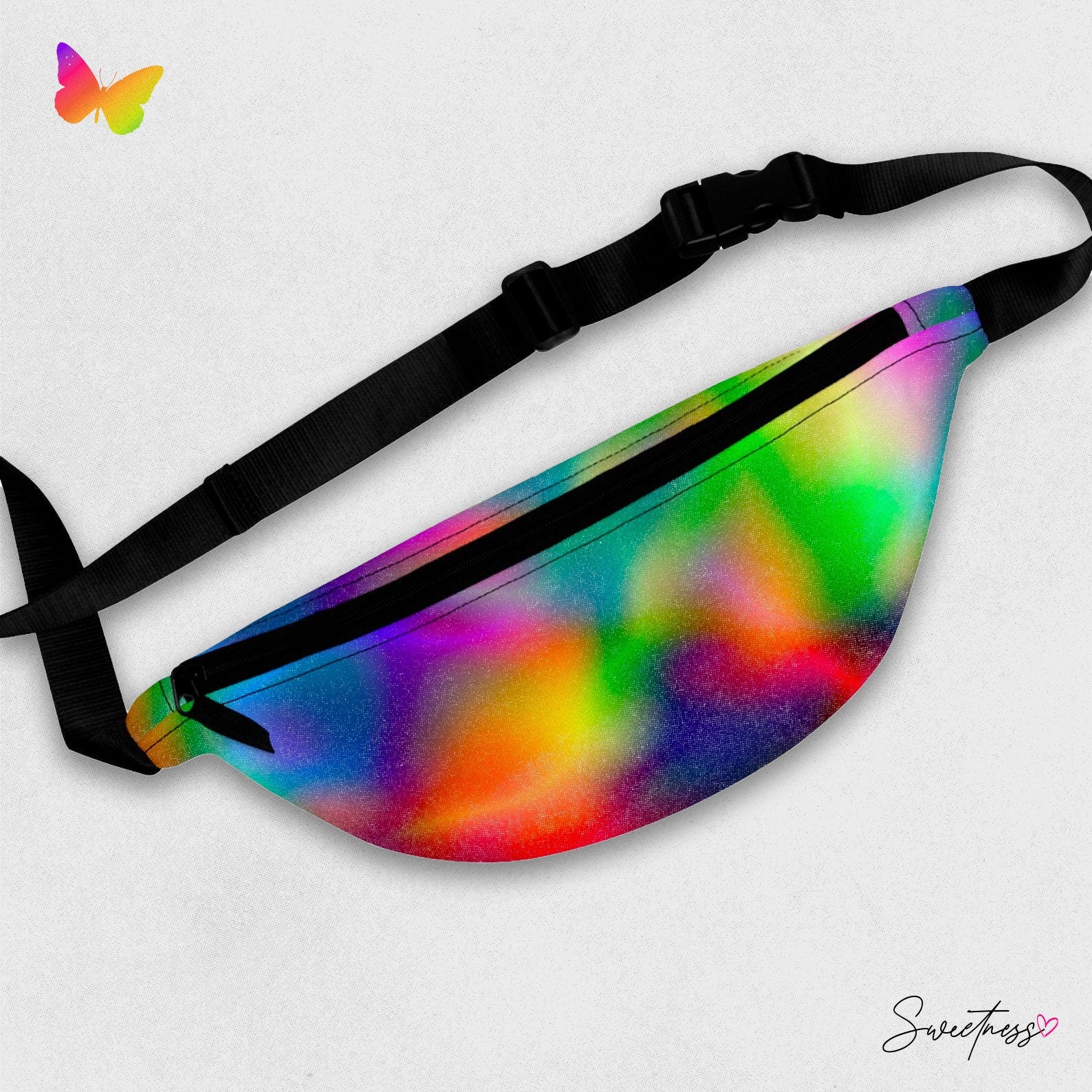Sweetness Festival Fanny Pack: Galaxy Rainbow Gradient Abstract Vibrant Accessory with Lay-Flat Design