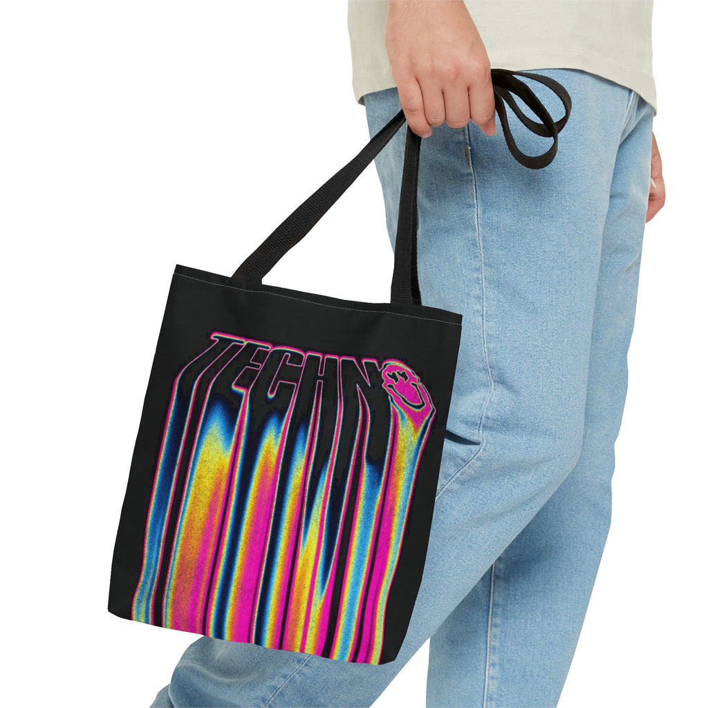 Smiley Face Techno Music Tote Bag: Abstract Rave Accessory