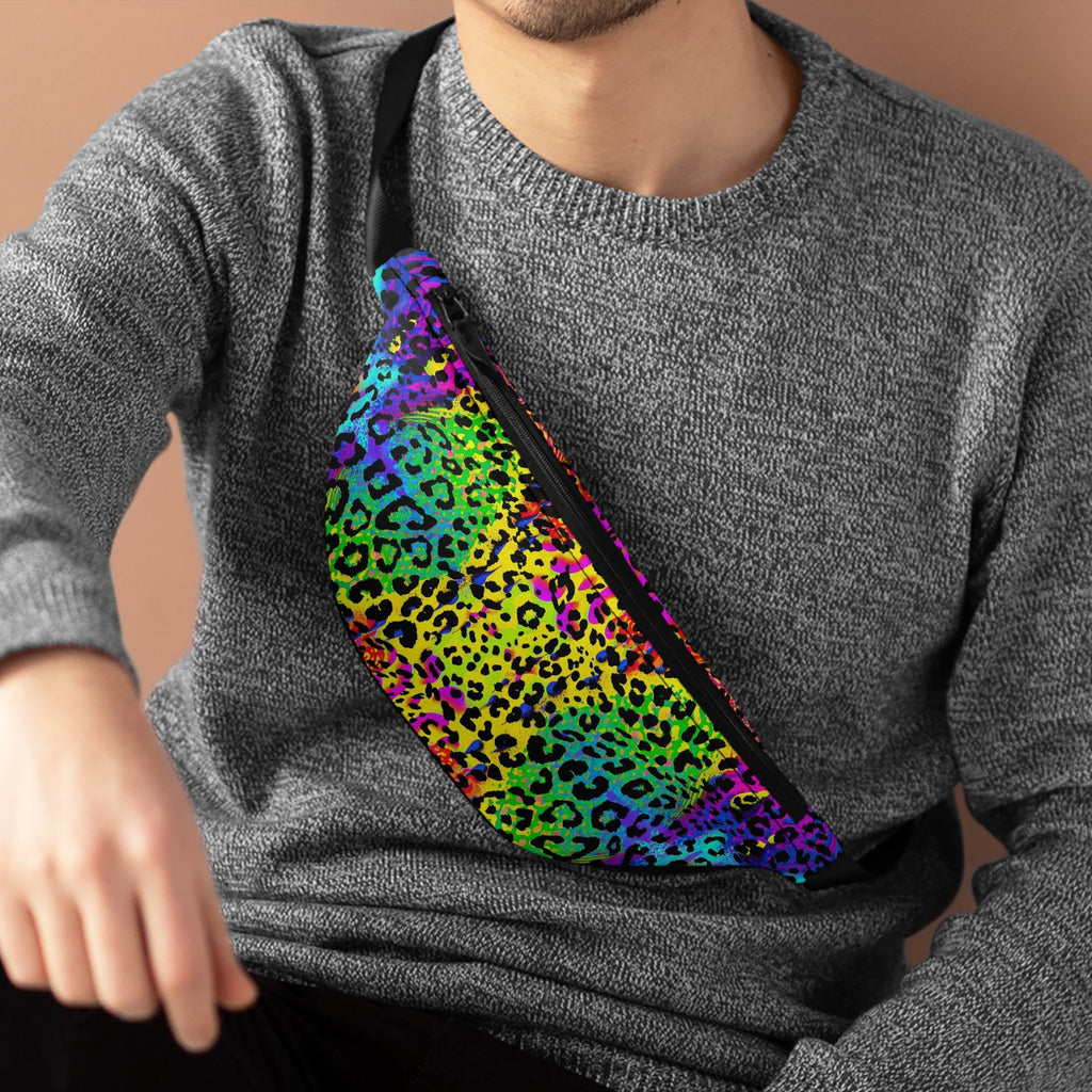 Sweetness Festival Fanny Pack: Cheetah Rainbow Animal Print Psychedelic Colorful Vibrant Music Rave Accessory with Lay-Flat Design