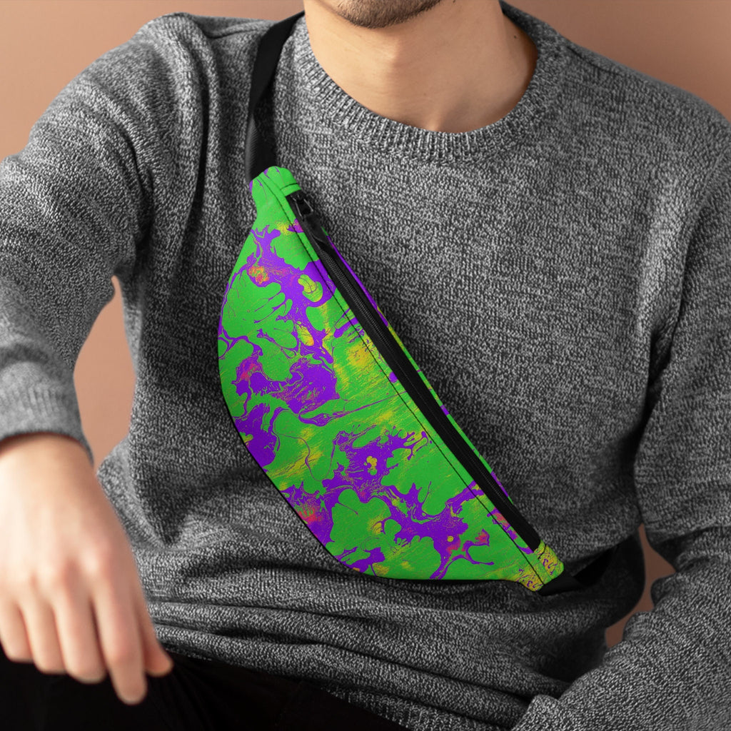 Sweetness Festival Fanny Pack: Green Purple Abstract Wet Paint Vibrant Accessory with Lay-Flat Design