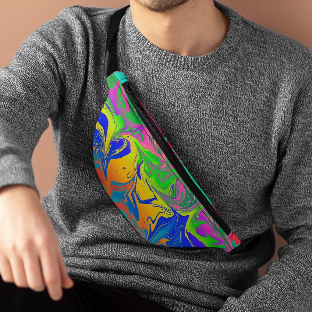 Sweetness Festival Fanny Pack: Multi-color Rainbow Galaxy Abstract Pour Painting Vibrant Accessory with Lay-Flat Design