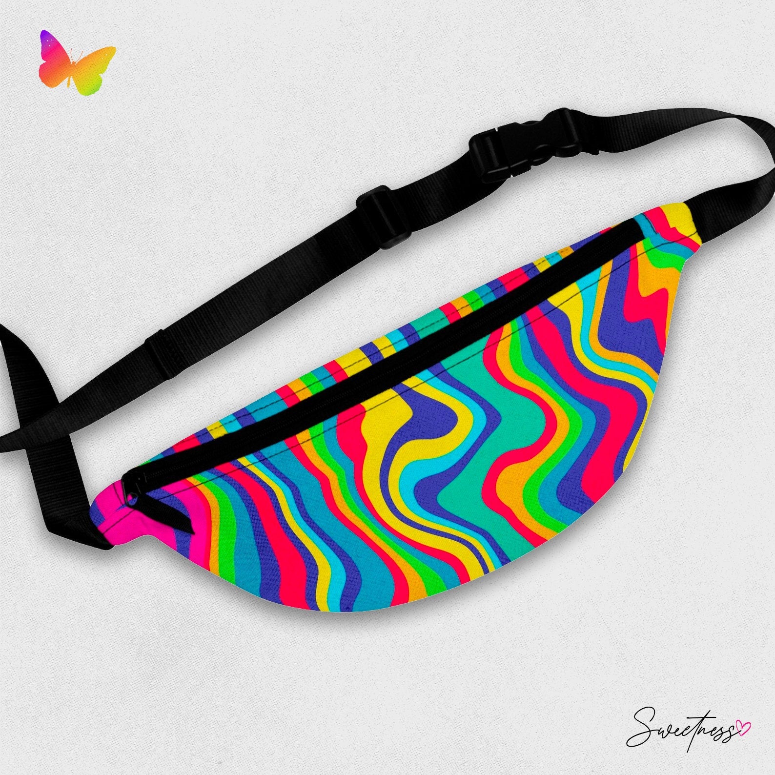 Rainbow Swirl Fanny Pack: Abstract Festival Waist Bag
