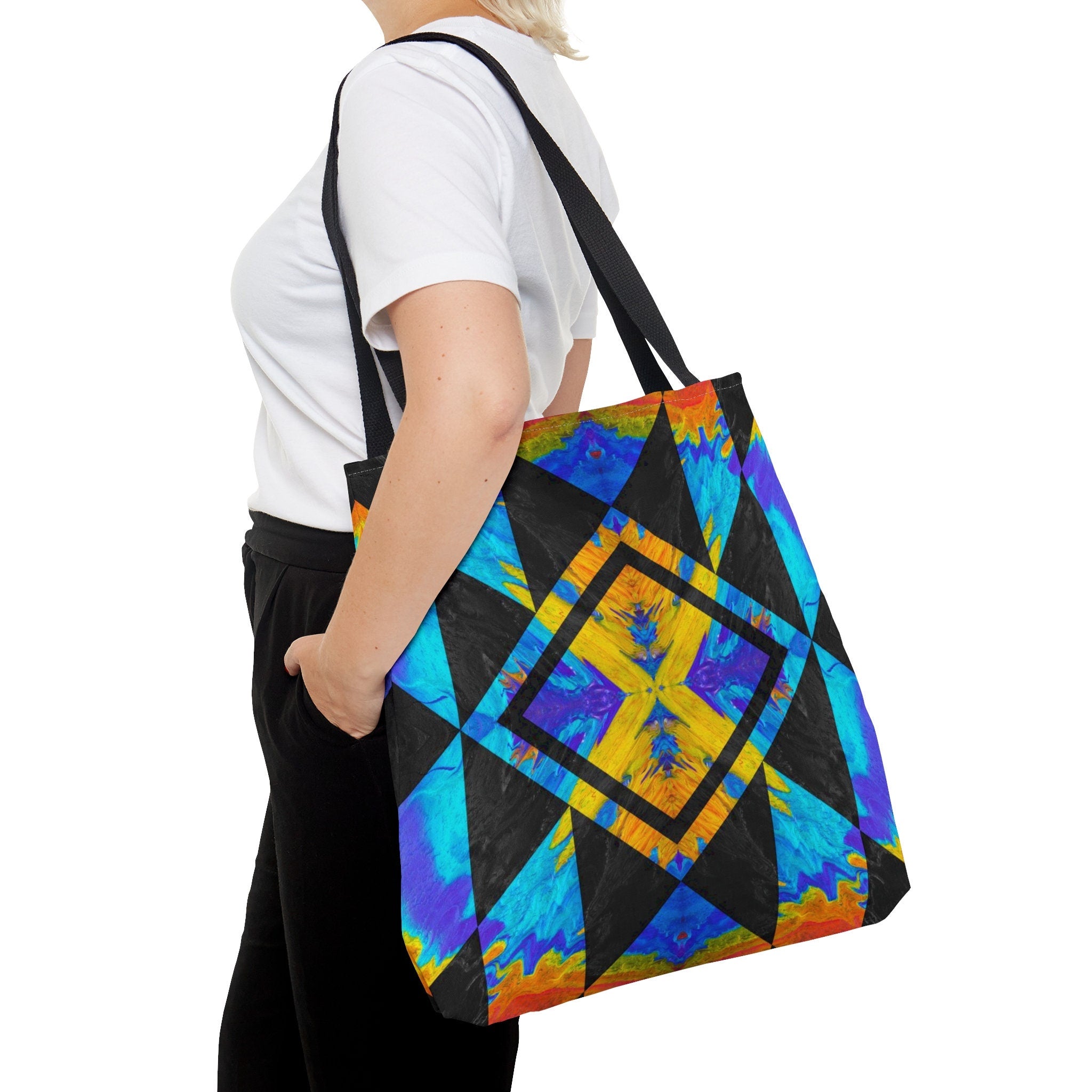 Geometric Kaleidoscope Tote Bag: Vibrant Rave EDM Accessory