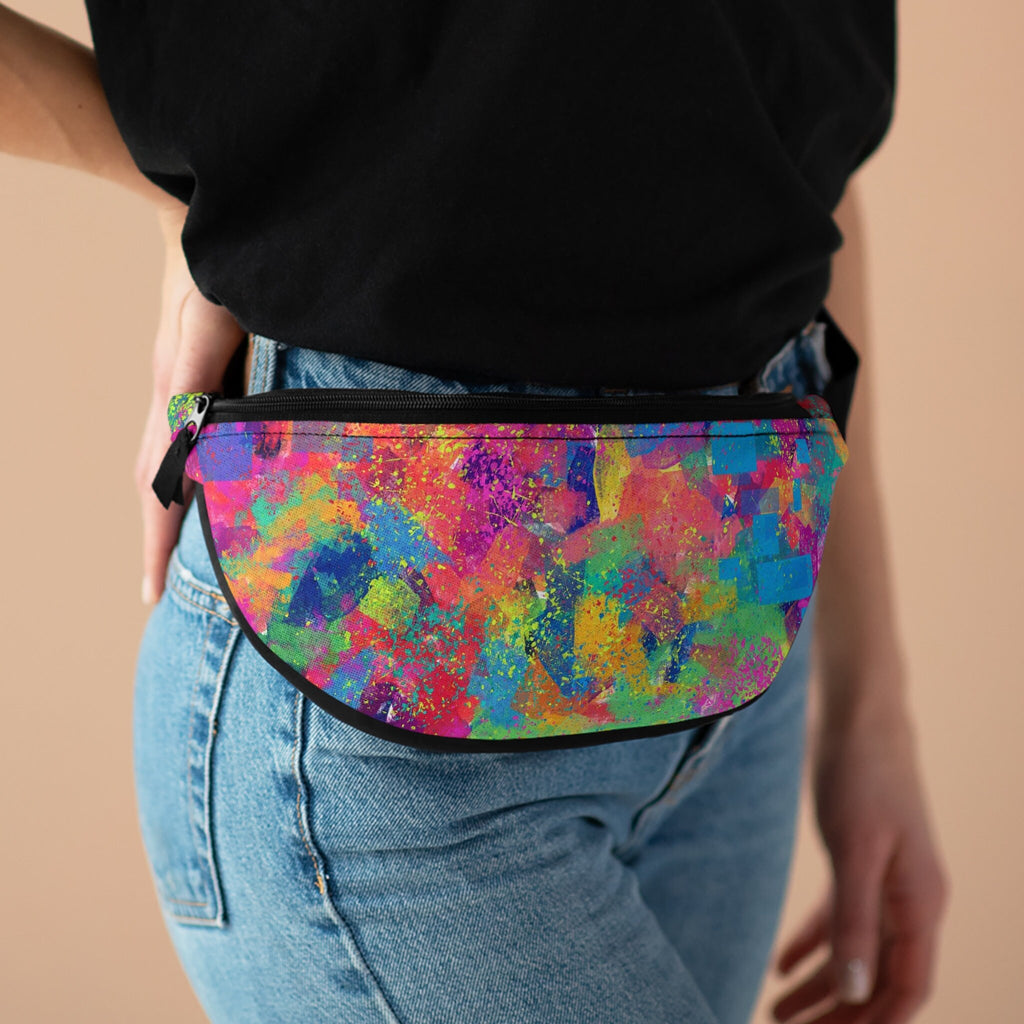 Sweetness Festival Fanny Pack: Abstract Yellow Blue Rainbow Psychedelic Colorful Vibrant Music Festival Rave Accessory with Lay-Flat Design