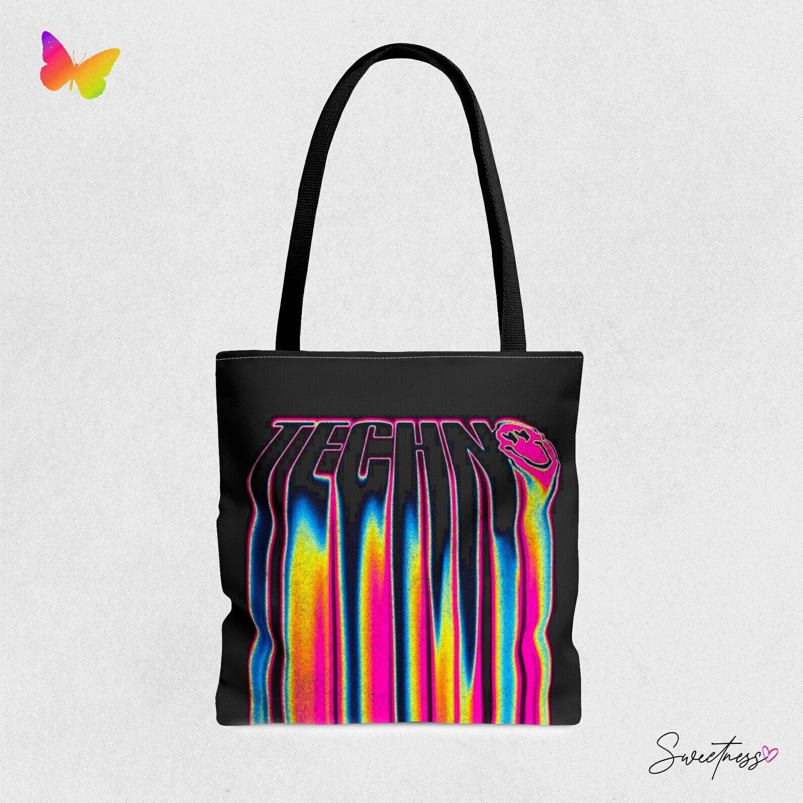 Smiley Face Techno Music Tote Bag: Abstract Rave Accessory
