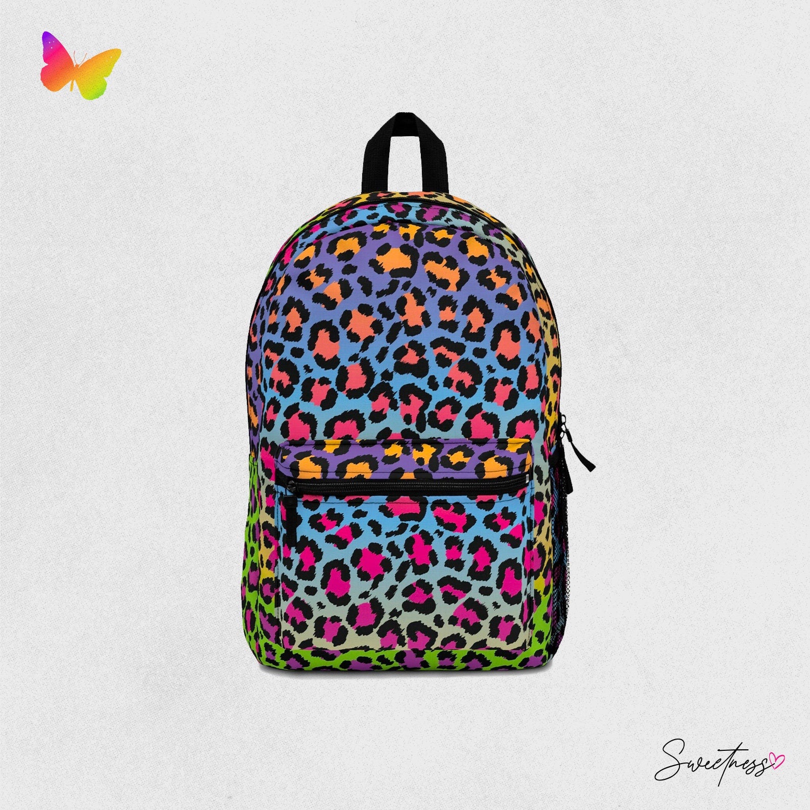 Rainbow Cheetah Print Festival Backpack: Rave EDM Travel Bag