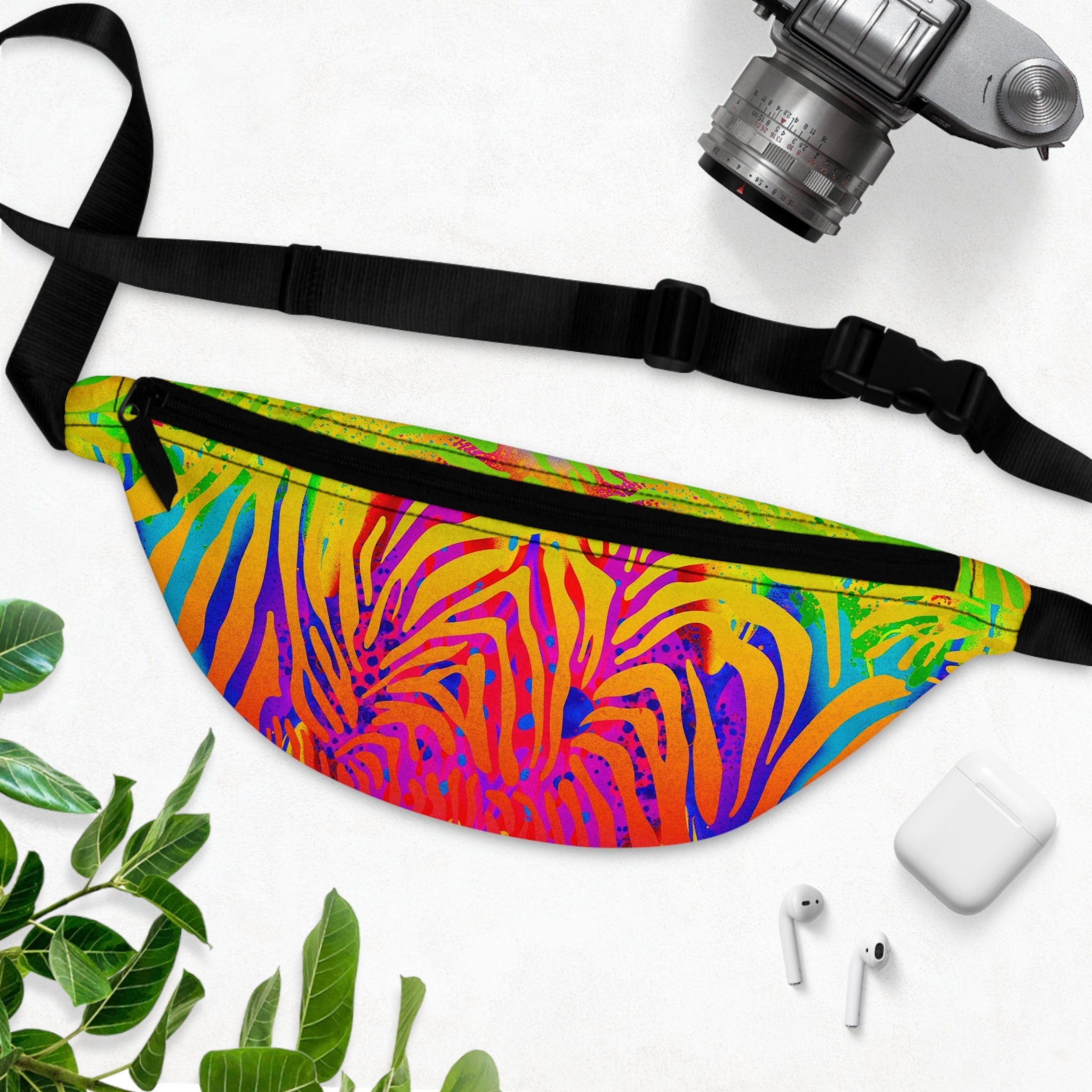 Rainbow Zebra Fanny Pack: Abstract Rave Festival Waist Bag