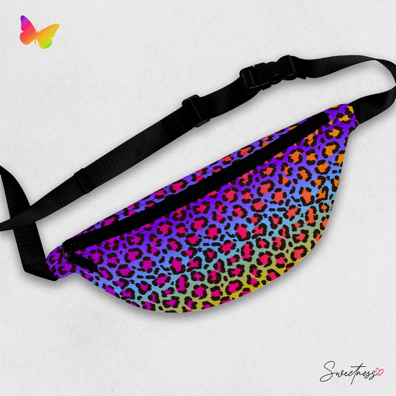 Rainbow Cheetah Fanny Pack: Psychedelic Festival Waist Bag
