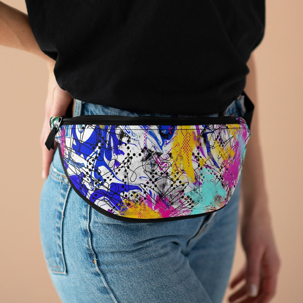 Sweetness Festival Fanny Pack: Abstract Blue Yellow Pink Teal Psychedelic Colorful Vibrant Music Rave Accessory with Lay-Flat Design