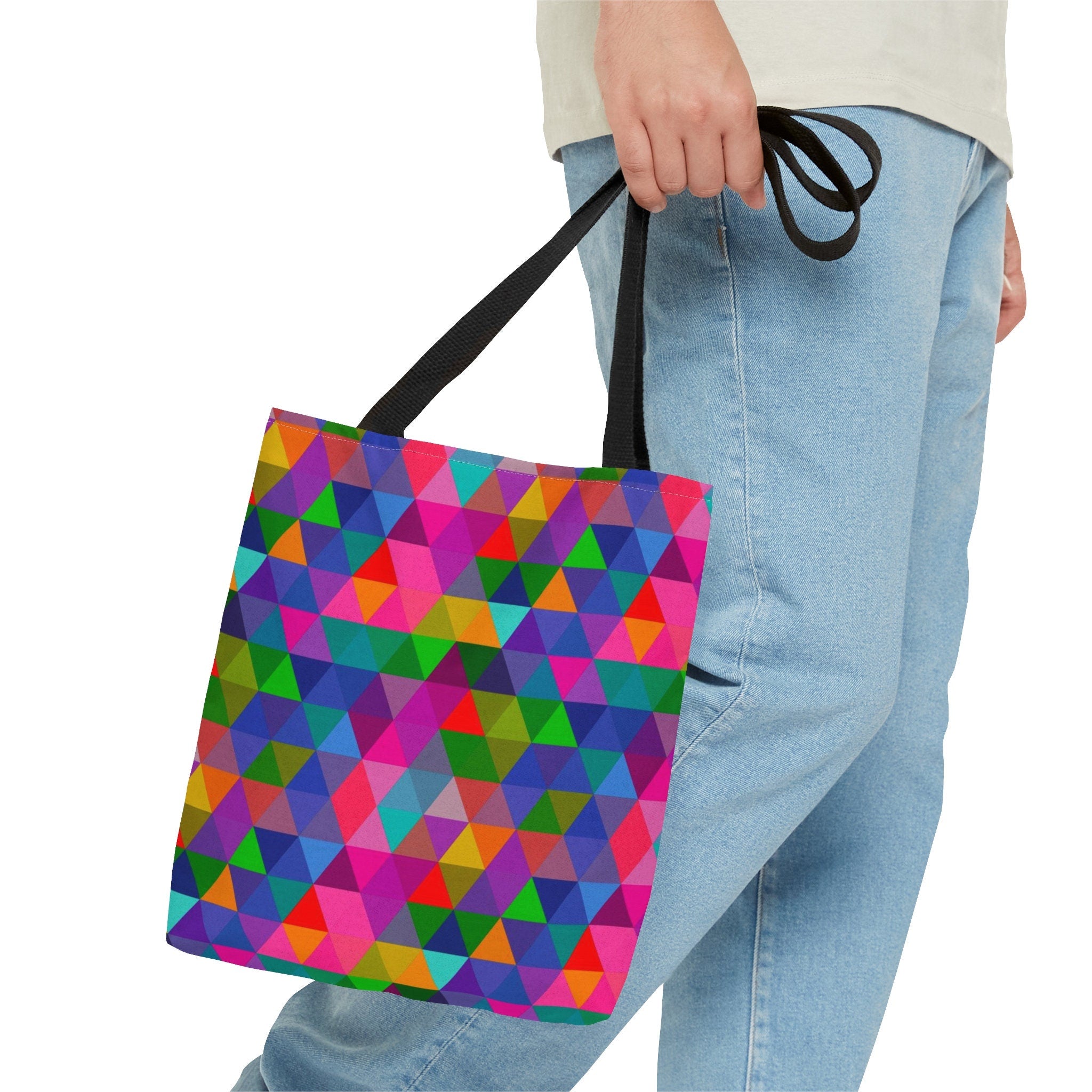 Geometric Triangles Tote Bag: Rainbow Mosaic Festival Accessory