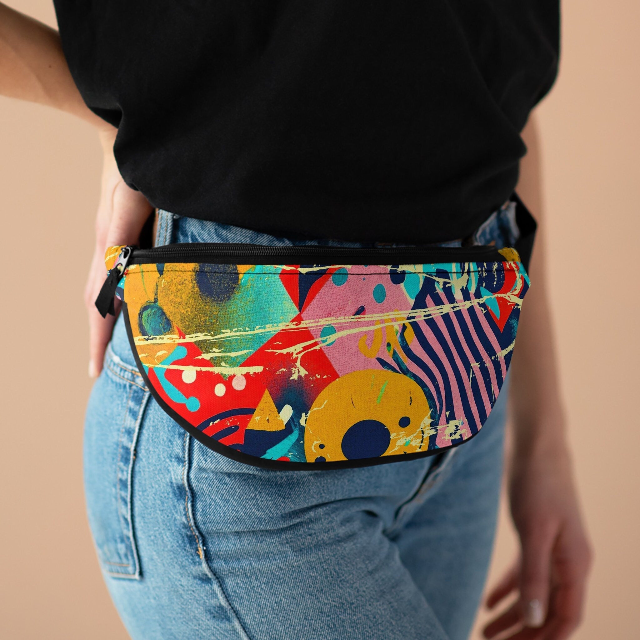Abstract Grunge Fanny Pack: Vibrant Geometric Festival Waist Bag