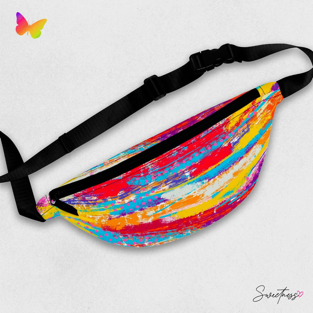 Rainbow Abstract Festival Fanny Pack: Vibrant Lay-Flat Waist Bag