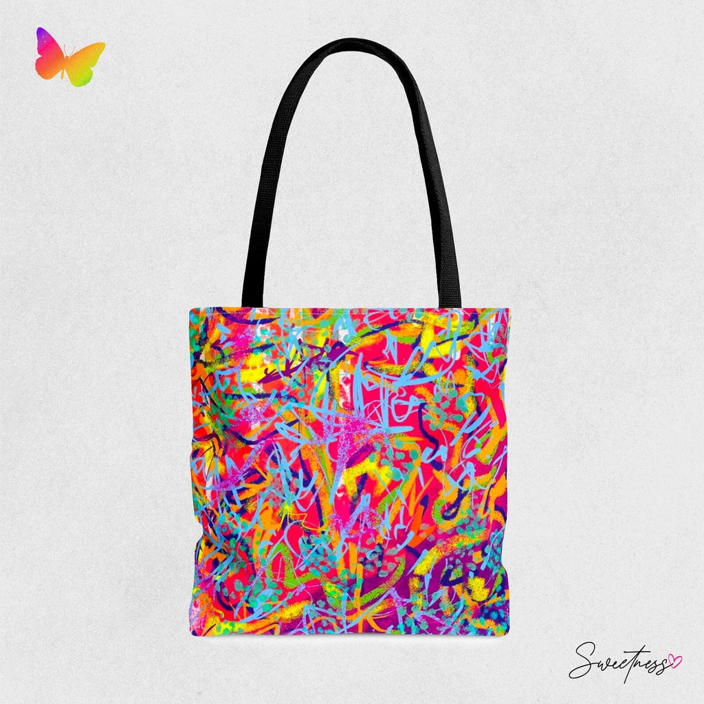 Abstract Grunge Tote Bag: Vibrant Geometric Rave Accessory