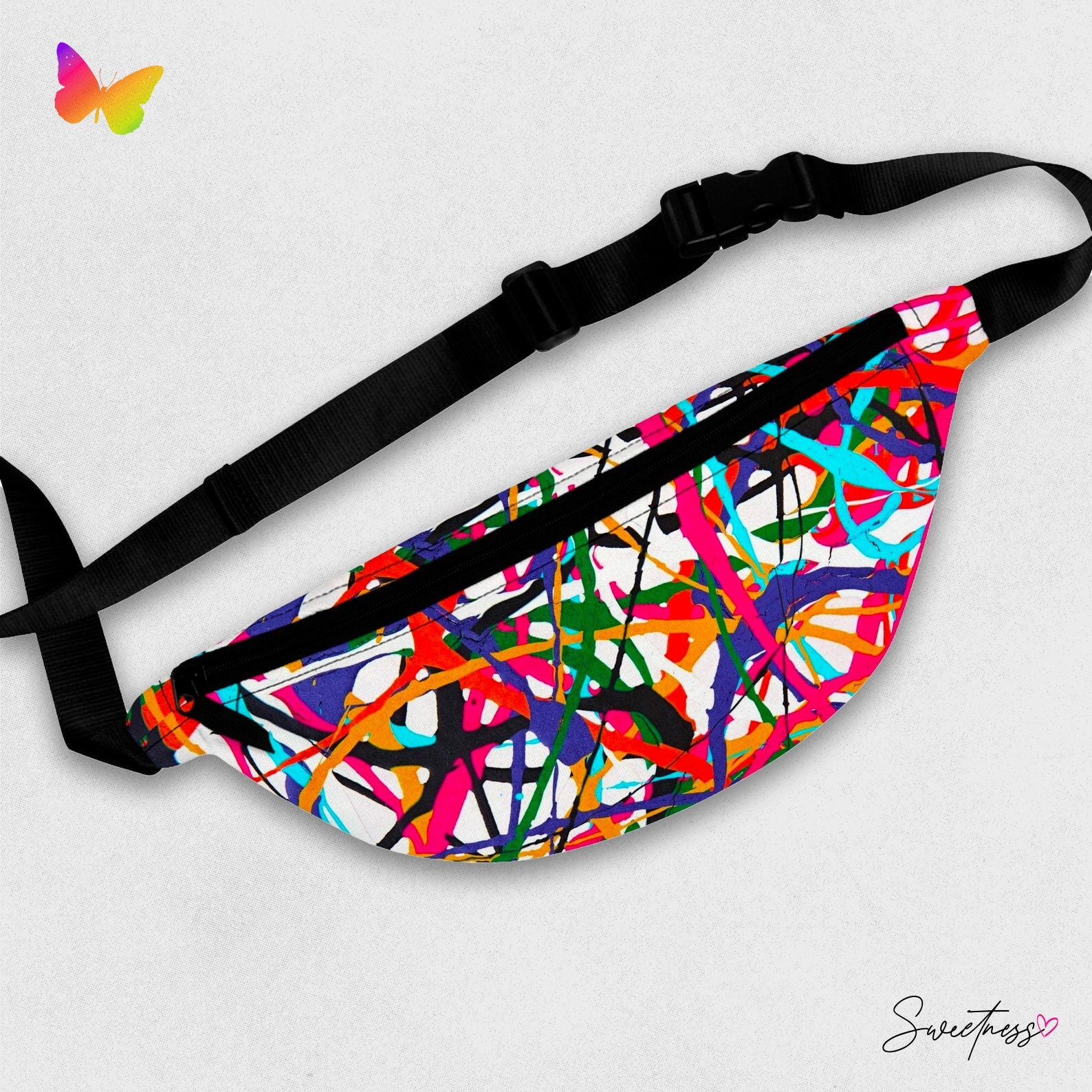 Abstract Paint Splatter Fanny Pack: Colorful Festival Crossbody Bag